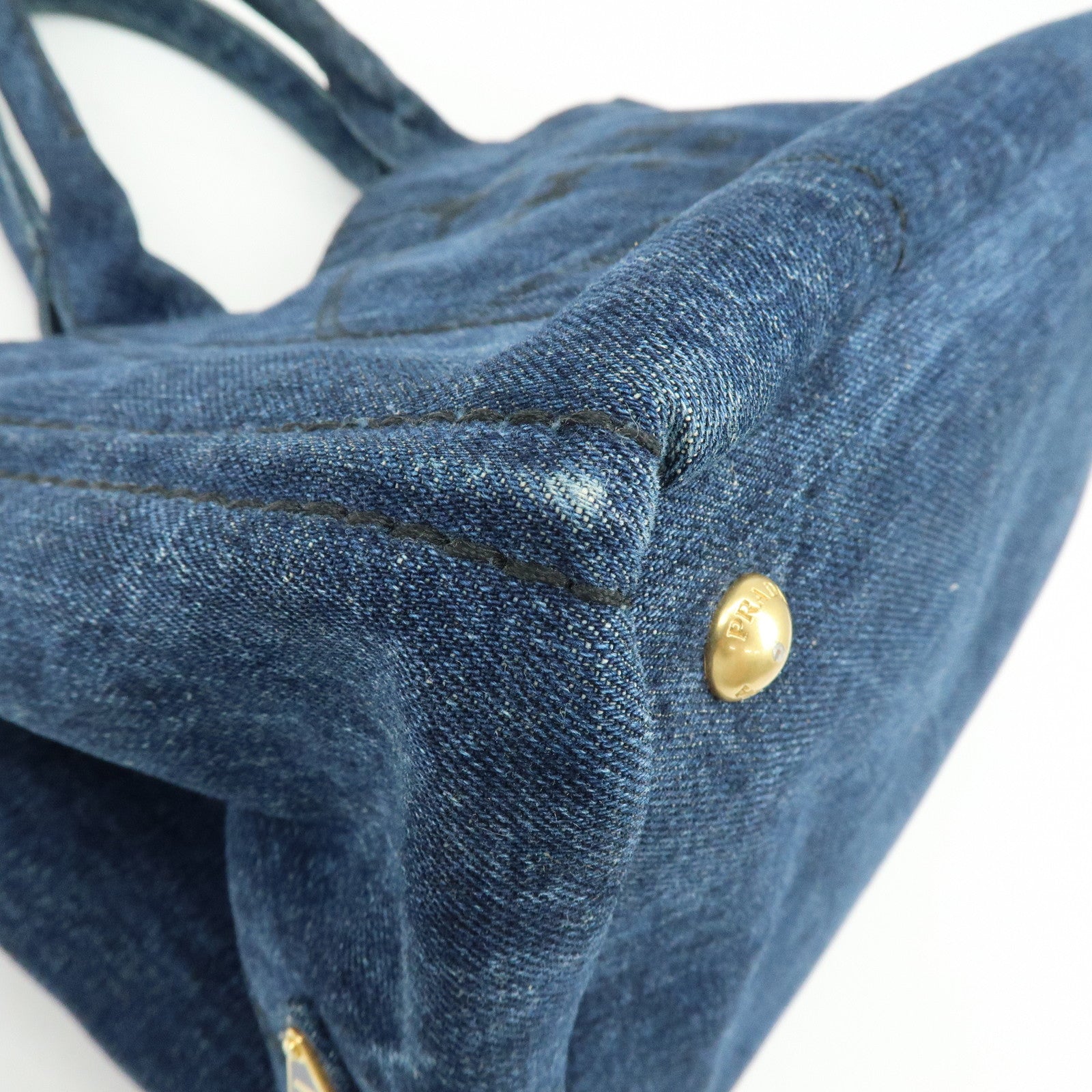 PRADA Triangle Logo Canapa Denim Tote Bag Hand Bag Denim Blue