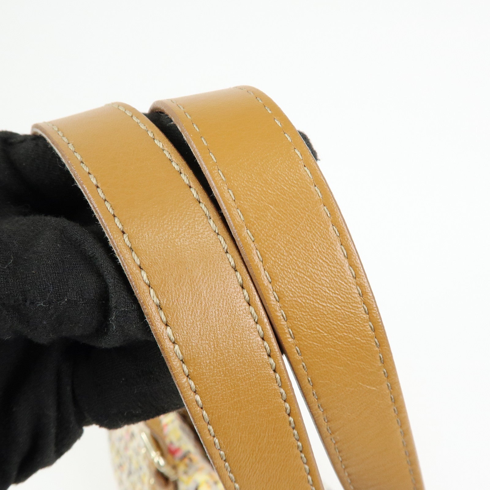 FENDI Zucchino Canvas Leather Flower Print Tote Bag Hand Bag 8BH215