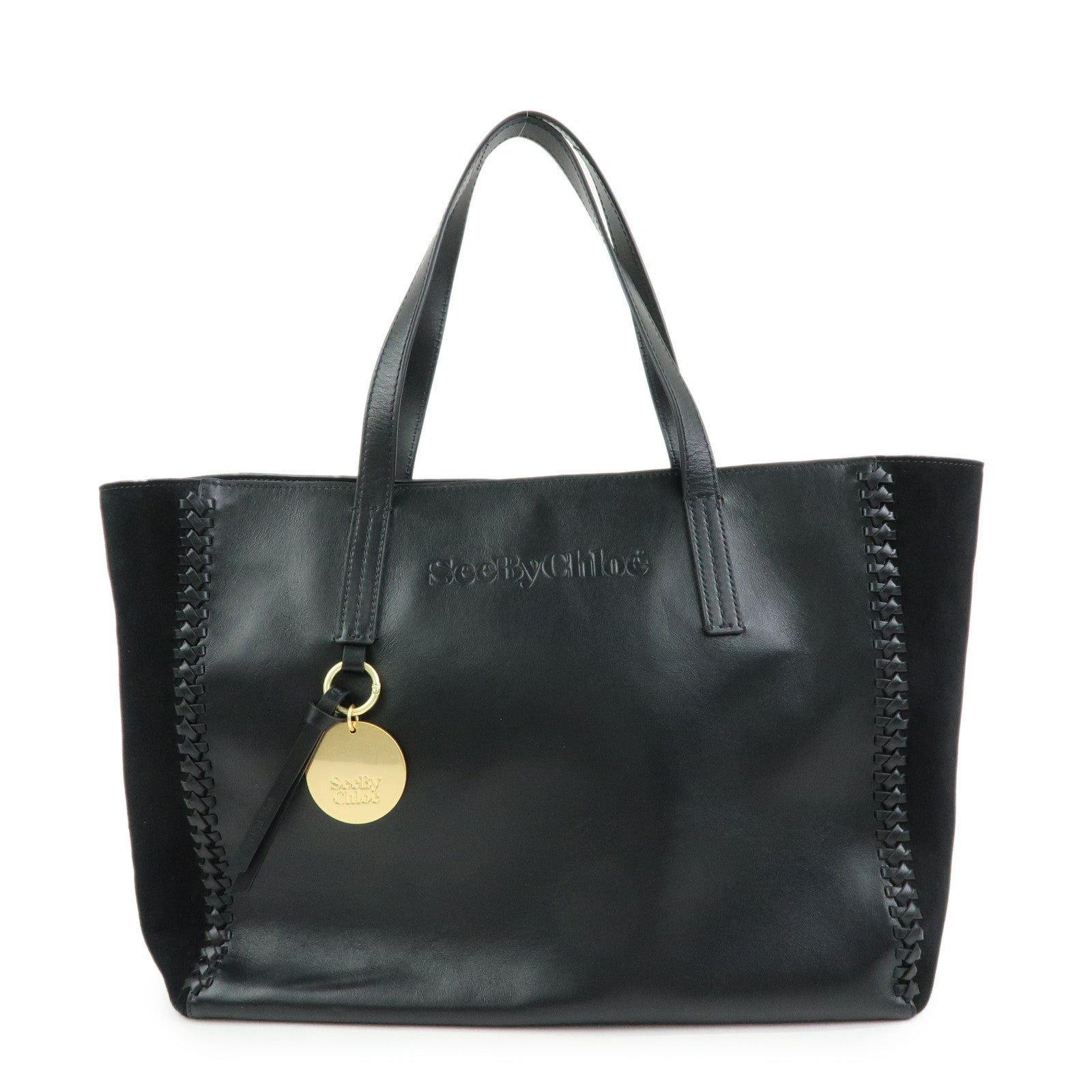 Chloe See By Chloe Leather Suede Tote Bag Shoulder Bag Black