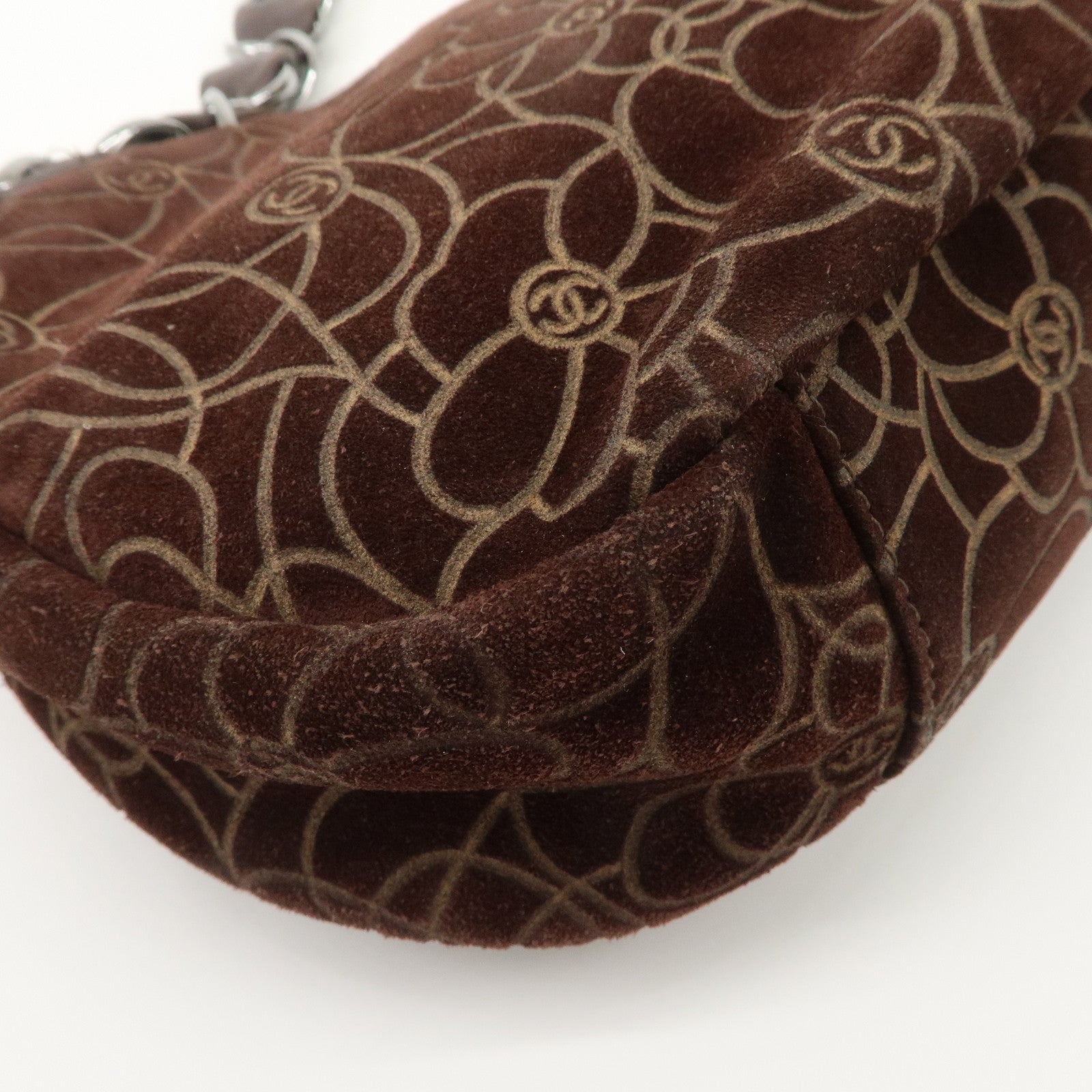 CHANEL Cameria Suede Shoulder Bag Brown Silver Hardware Used