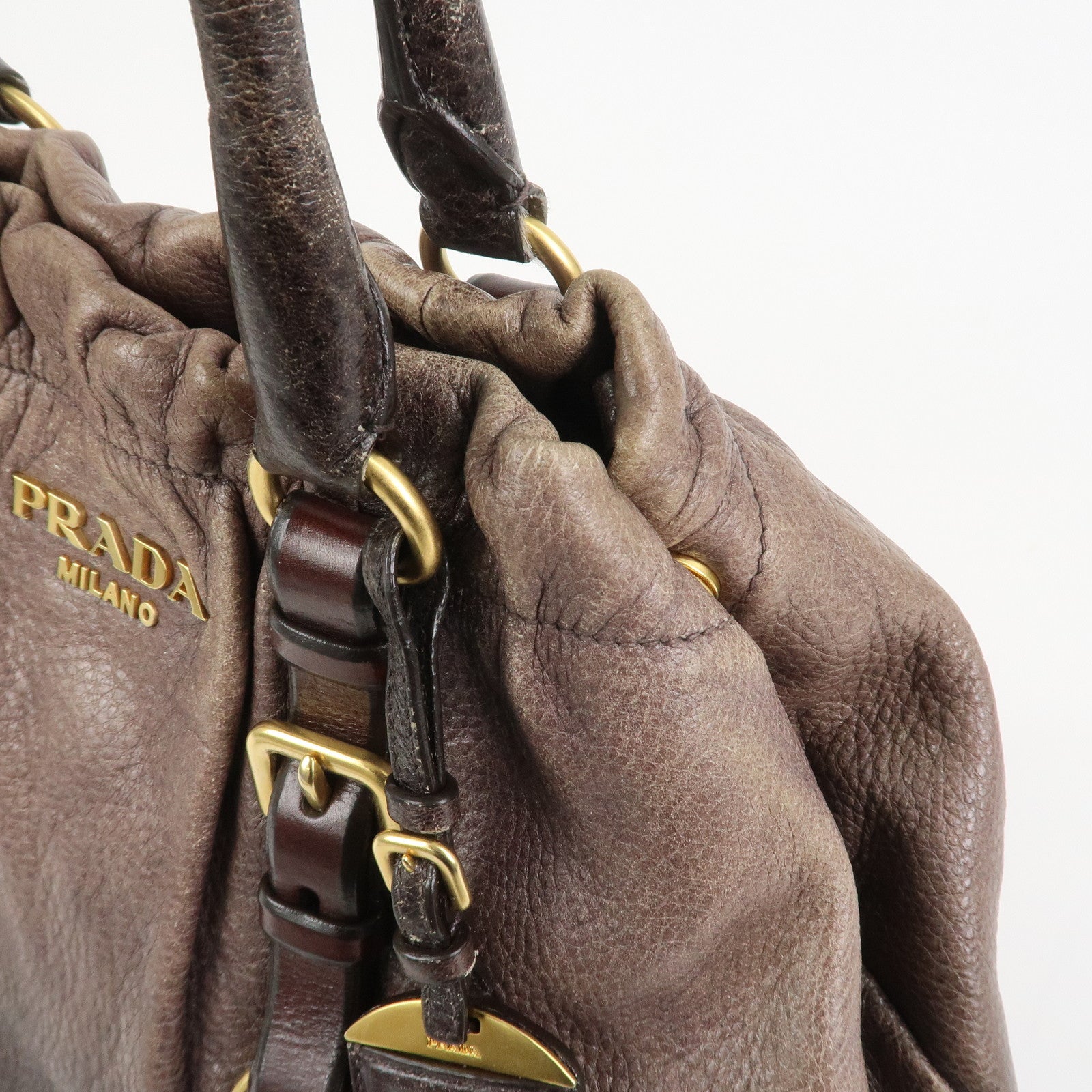 PRADA Leather 2Way Bag Hand Bag Shoulder Bag Brown