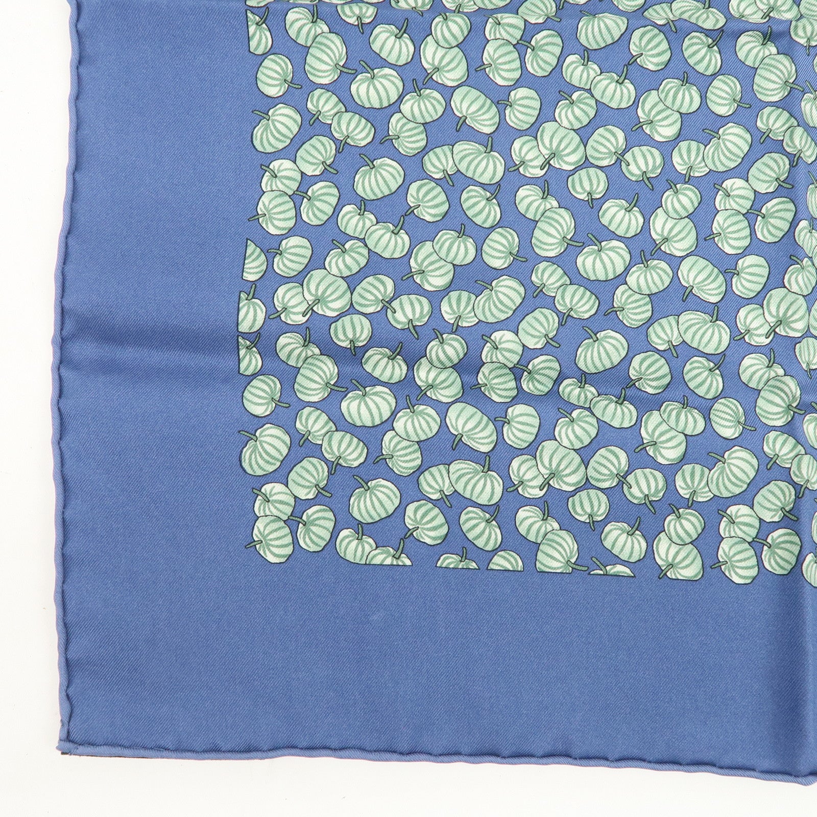 HERMES Logo Silk 100% Scarf 42×42 Pumpkin Blue Green