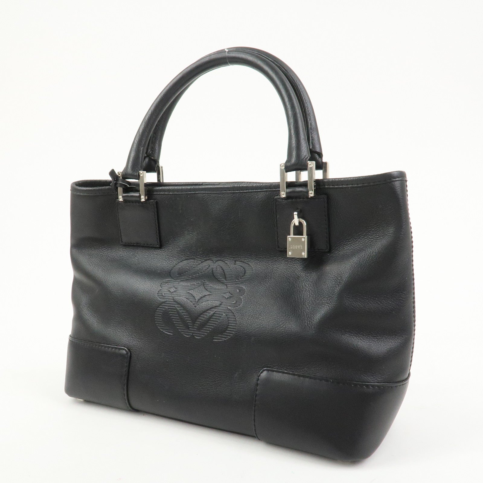 LOEWE Anagram Leather Tote Bag Hand Bag Black