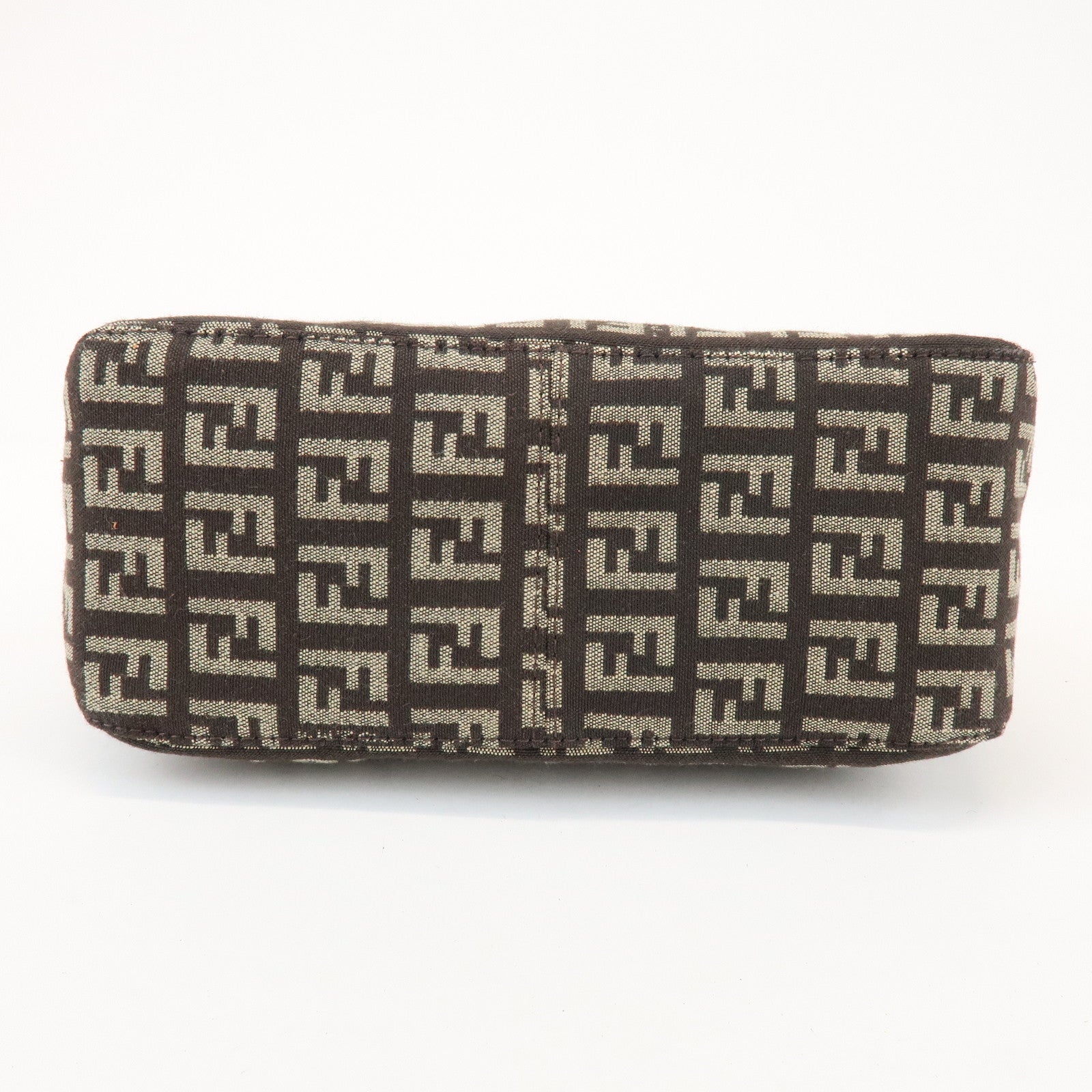 FENDI Zucchino Canvas Leather Hand Bag Pouch Bag Brown 8N00001