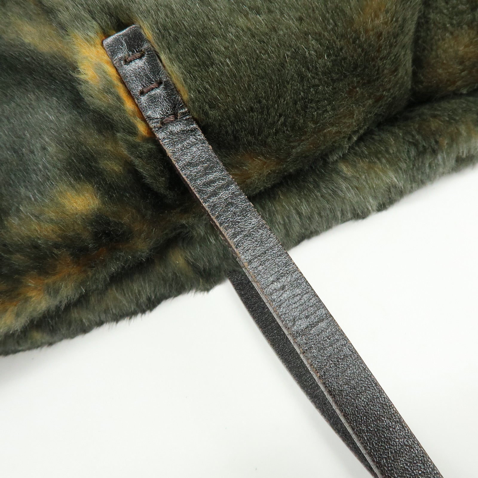 FENDI Fur Leather Tote Bag Hand Bag Brown Yellow 8BH005