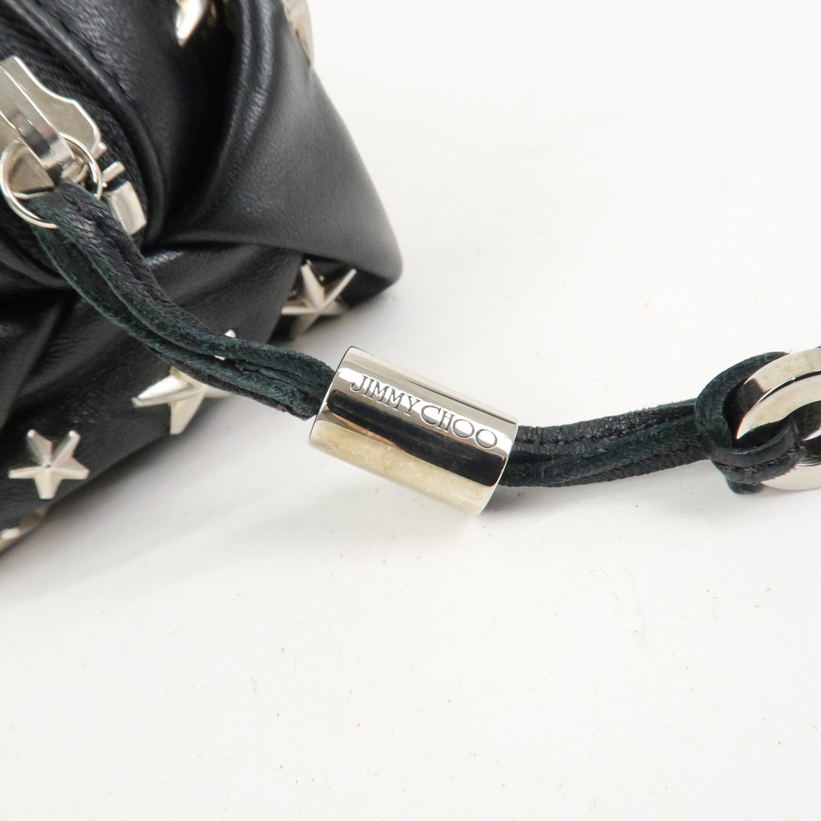 JIMMY CHOO Leather Star Studs Pouch Cosmetic Pouch Makeup Bag Black