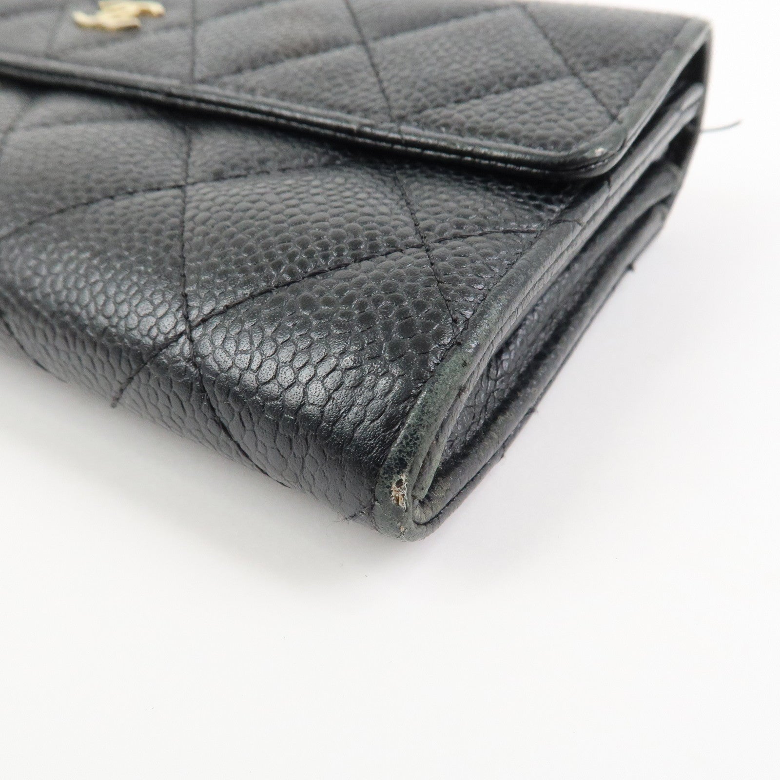 CHANEL COCO Mark Matelasse Caviarskin Long Flap Wallet Black A50096