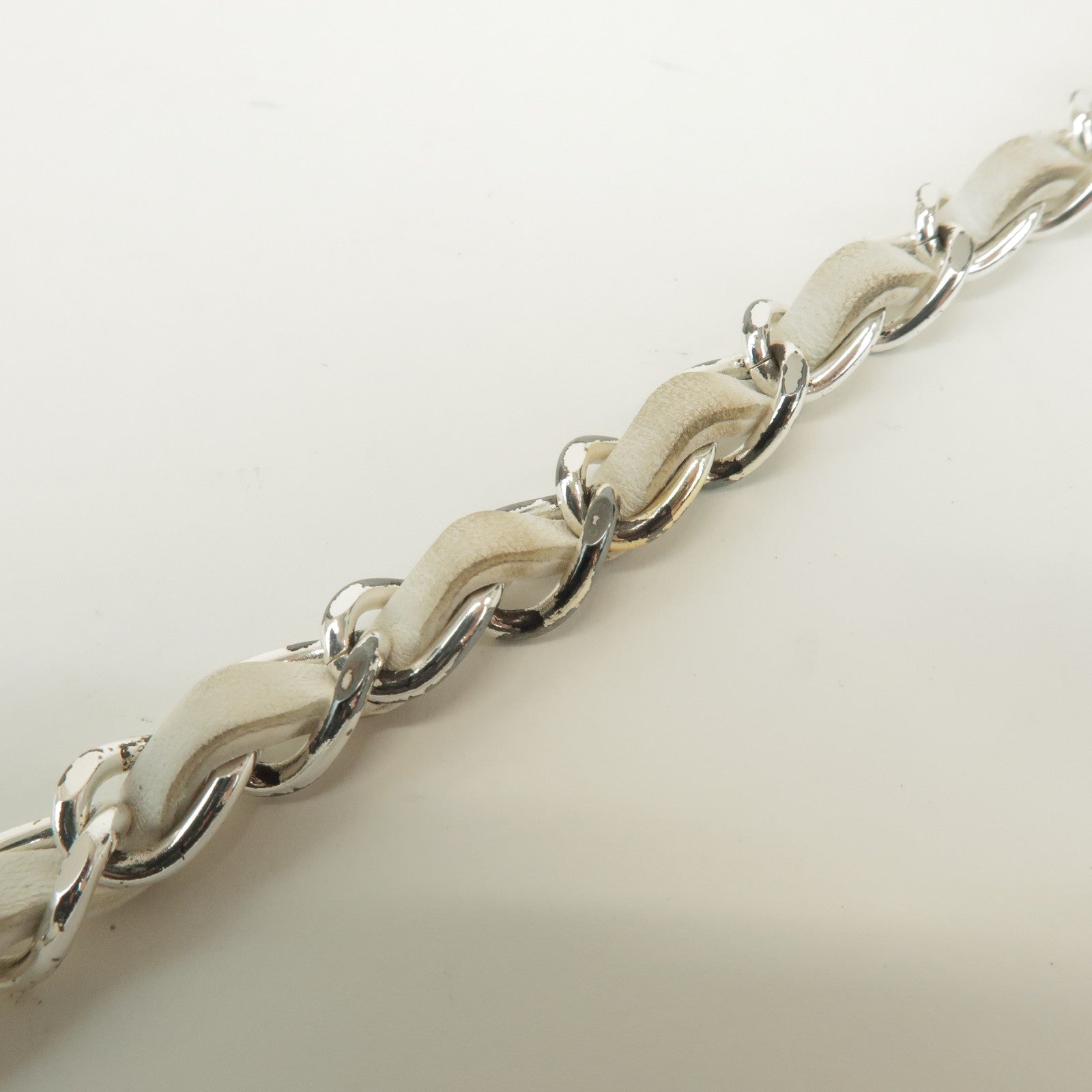 CHANEL Matelasse Lamb Skin Chain Shoulder Bag White Silver