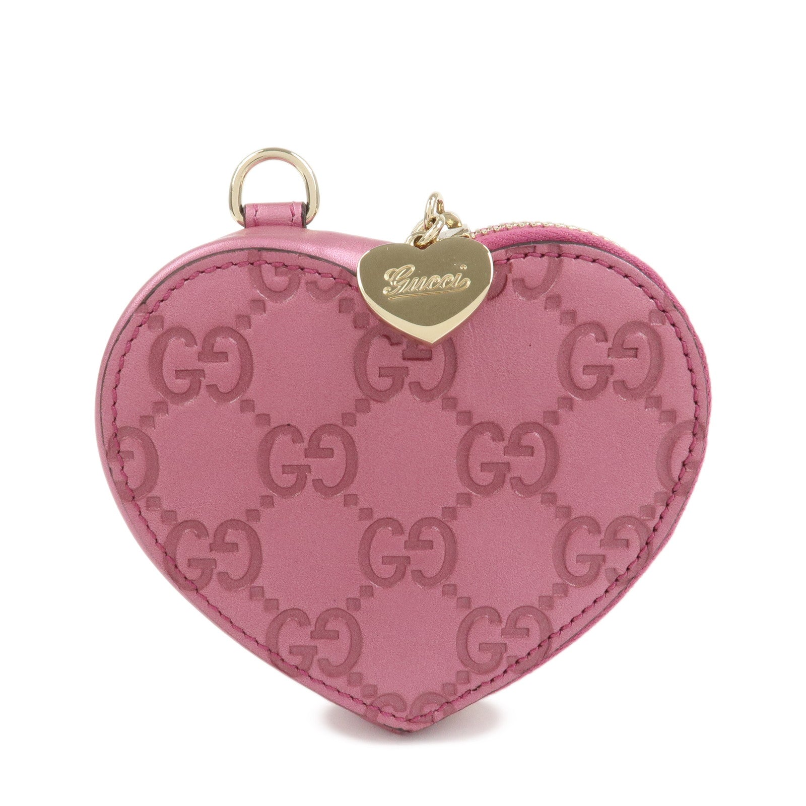 GUCCI Lovely Heart Guccissima Leather Coin Case MetallicPink 152615