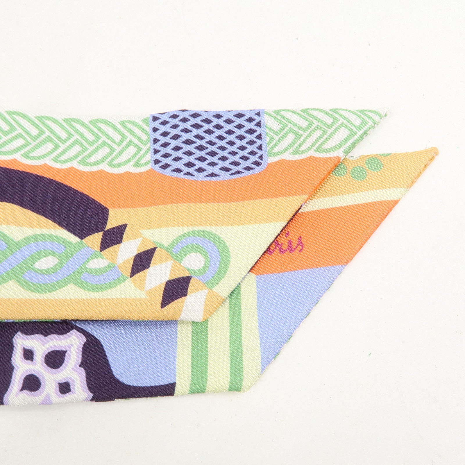 HERMES Twilly Silk 100% Scarf Fantaisie d'Etriers Orange Blue