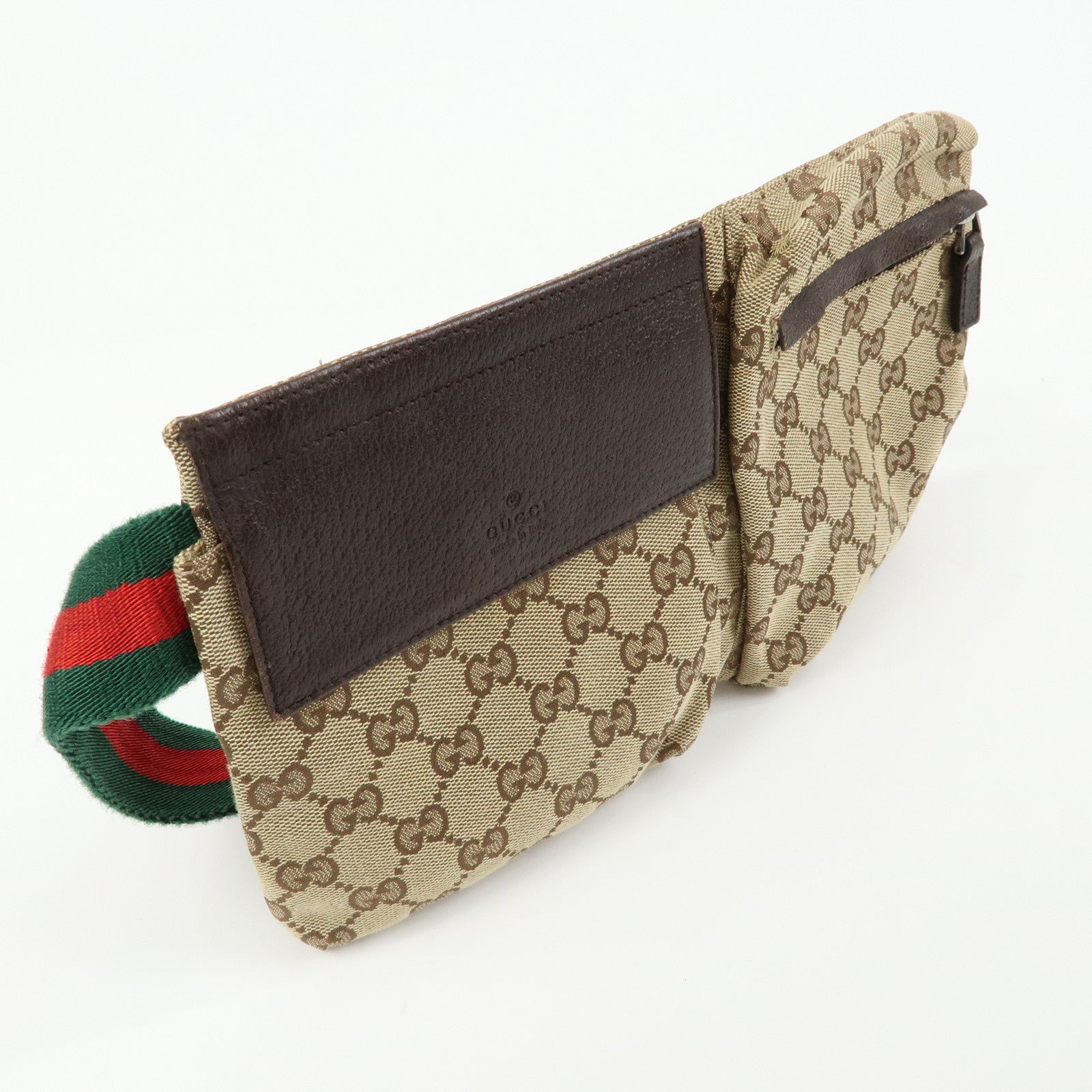 GUCCI Sherry GG Canvas Waist Pouch Body Bag Beige Brown 28566