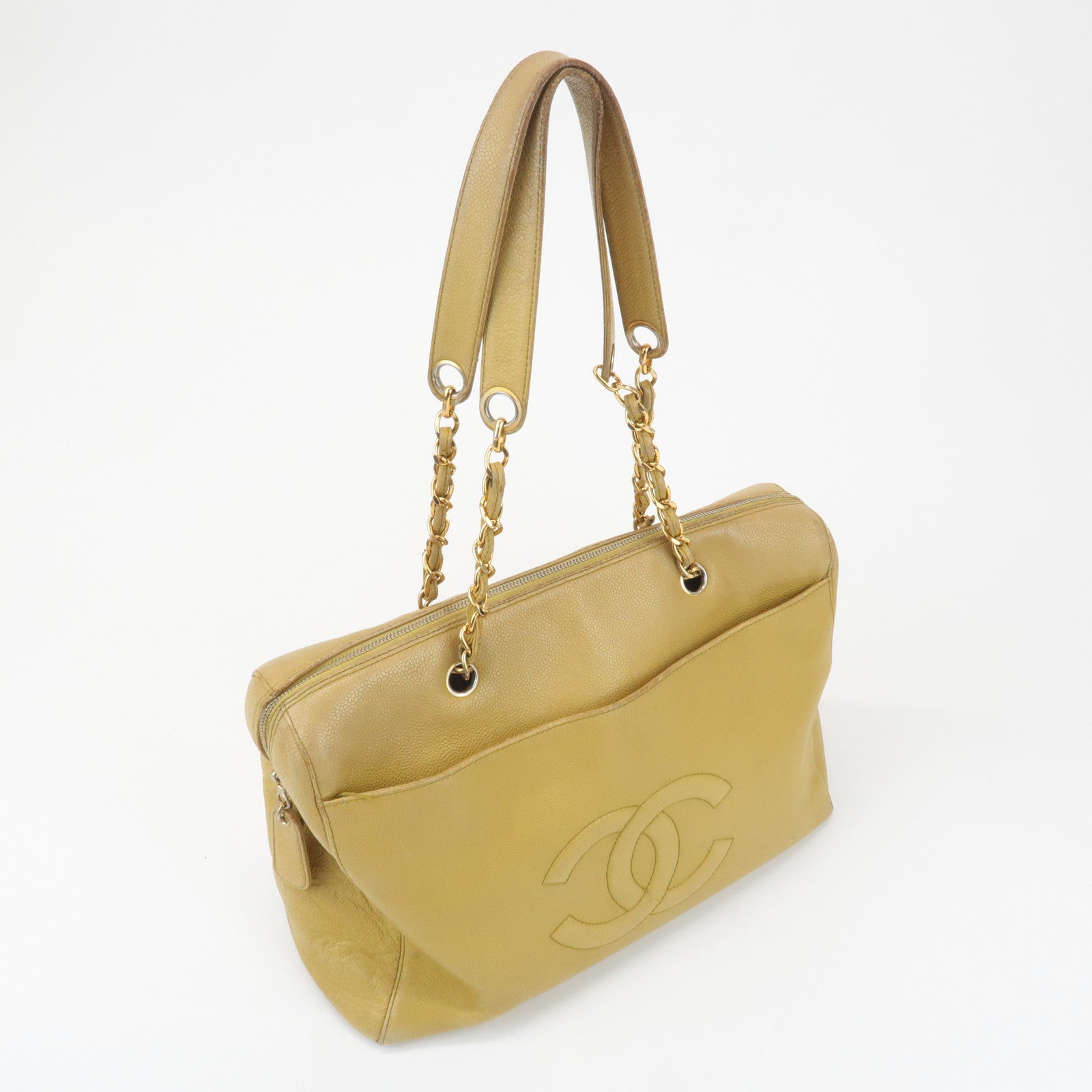 CHANEL COCO Mark Caviarskin Chain Shoulder Bag Yellow