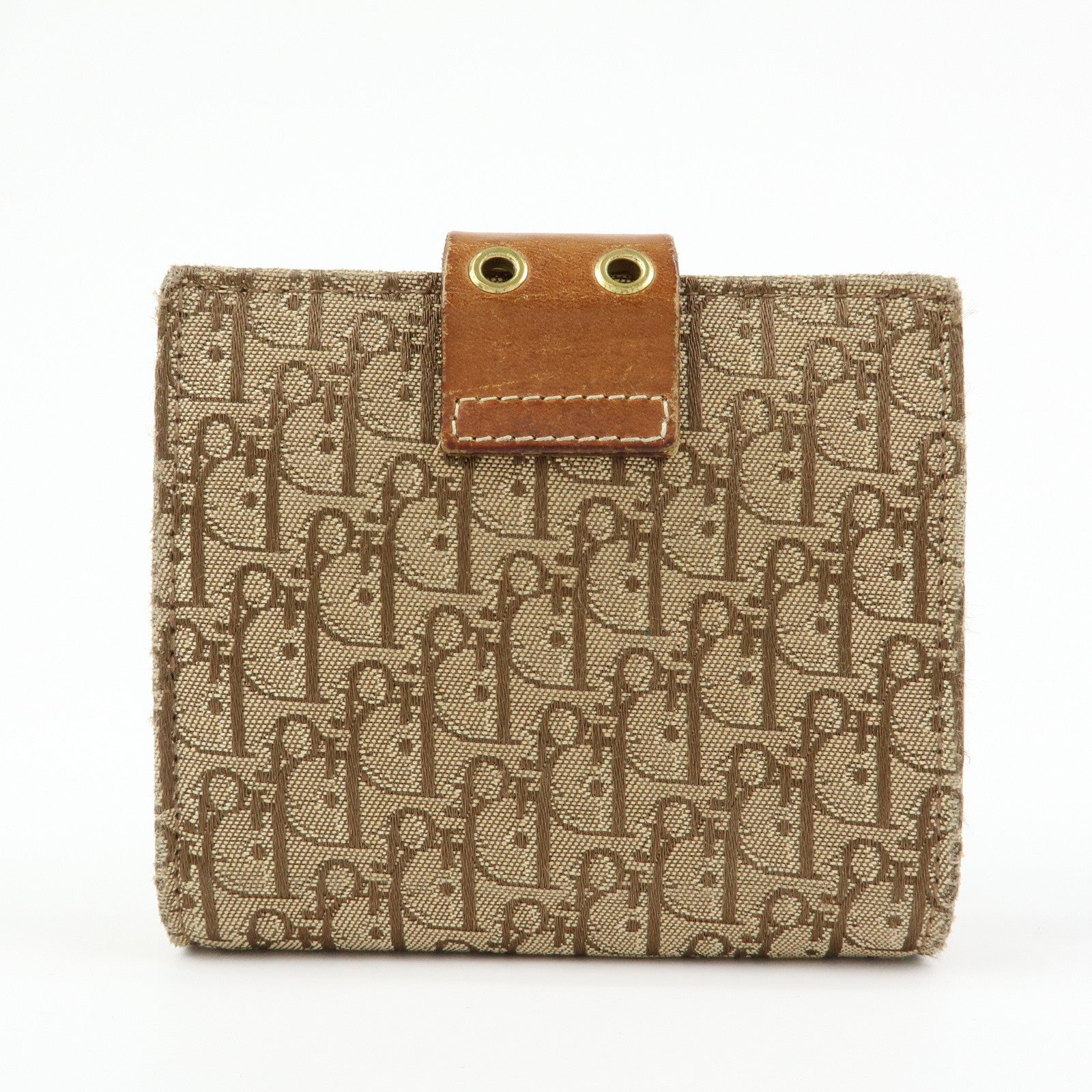 Christian Dior Trotter Canvas Leather Bi-fold Compact Wallet Beige