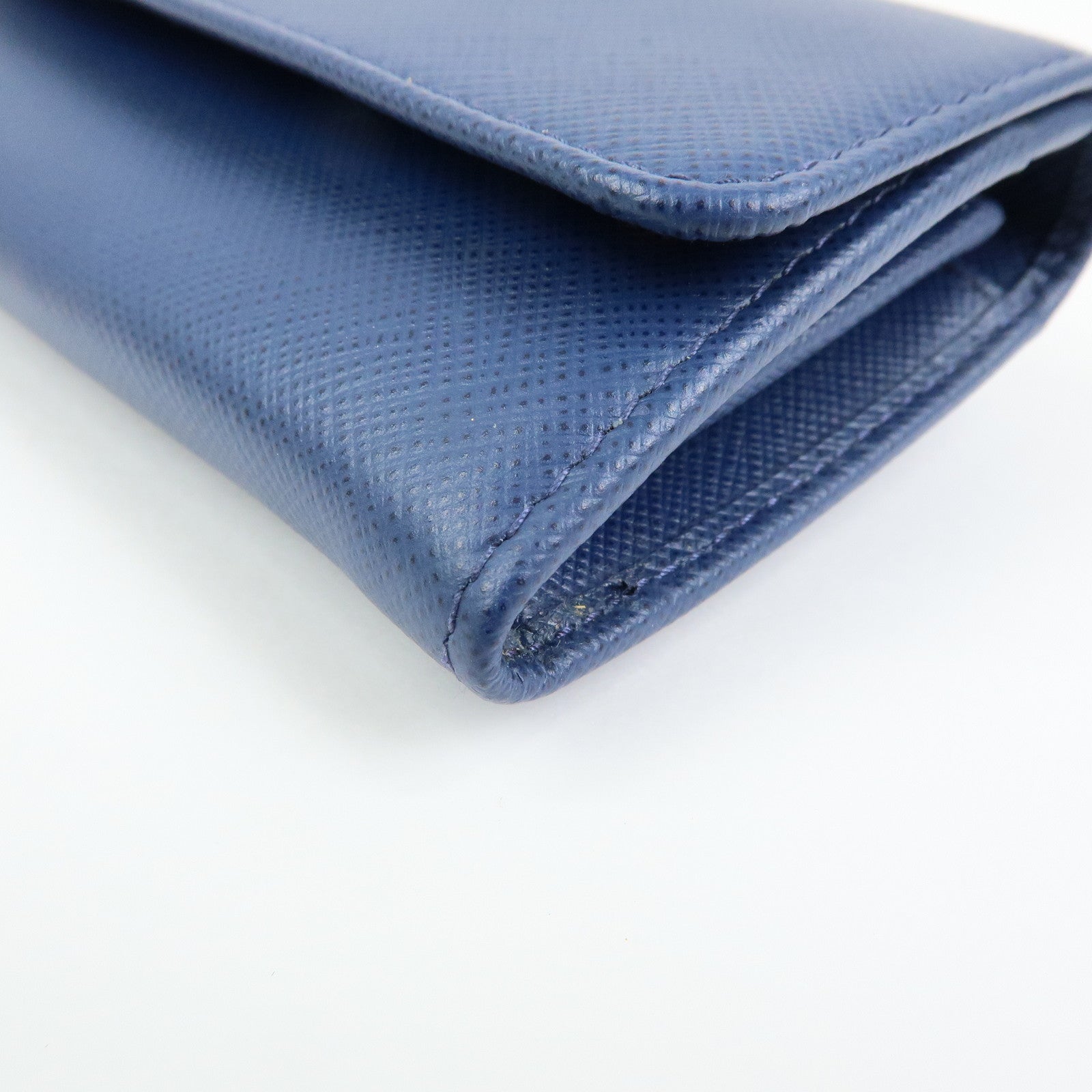 PRADA Saffiano Leather Compact Wallet Card Case Blue 1MC015