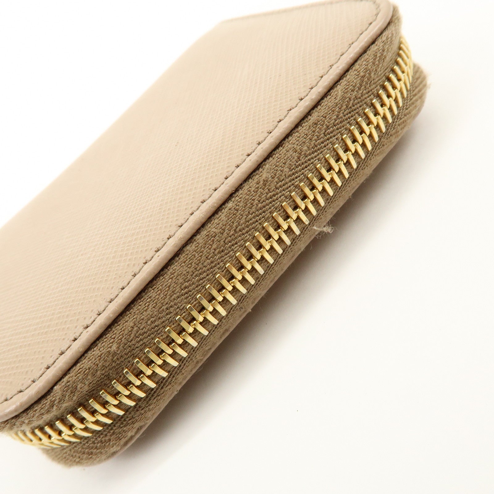 PRADA Triangle Logo Saffiano Leather Coin Case Beige 2MM003