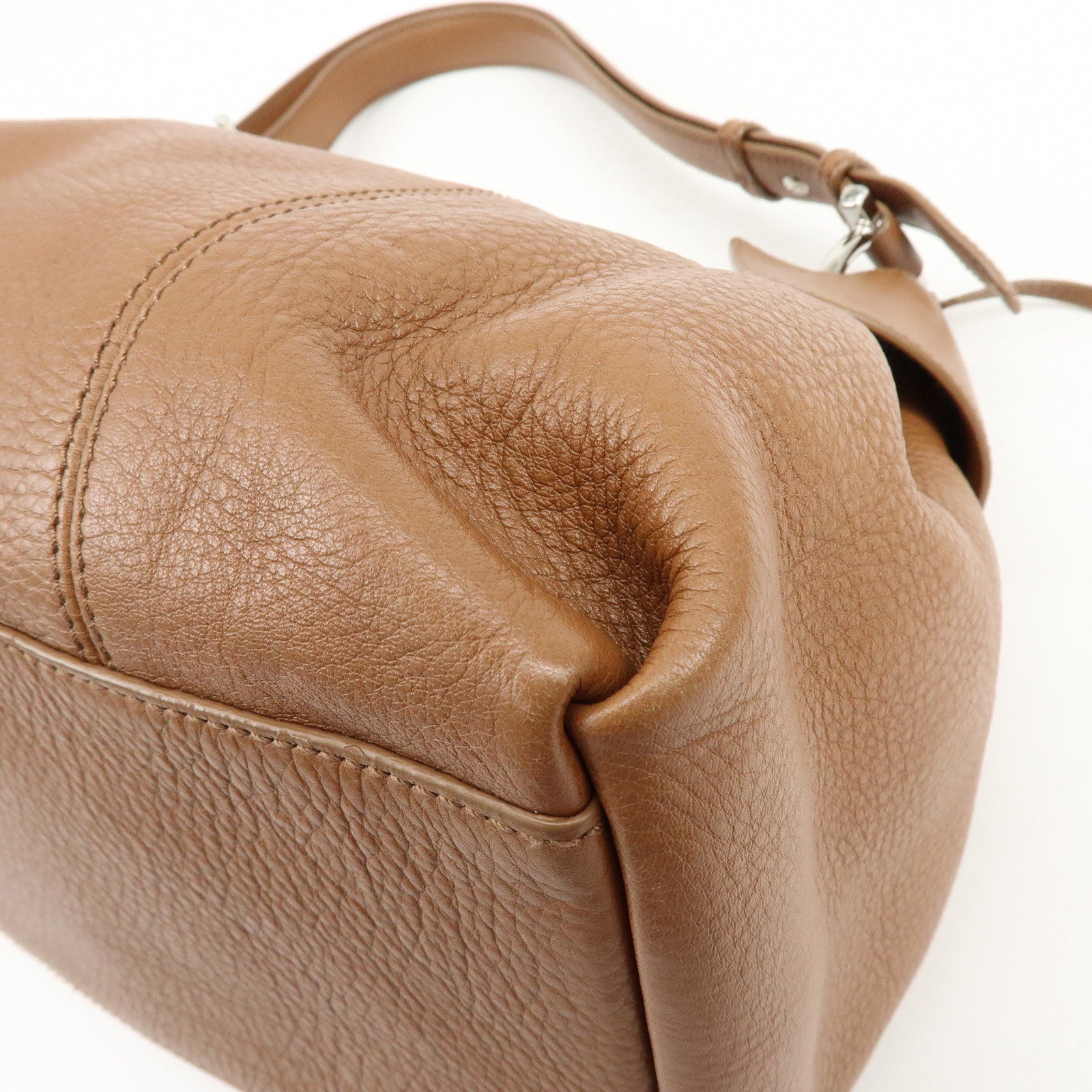 Ferragamo Gancini Leather Shoulder Bag Hand Bag Charm Brown
