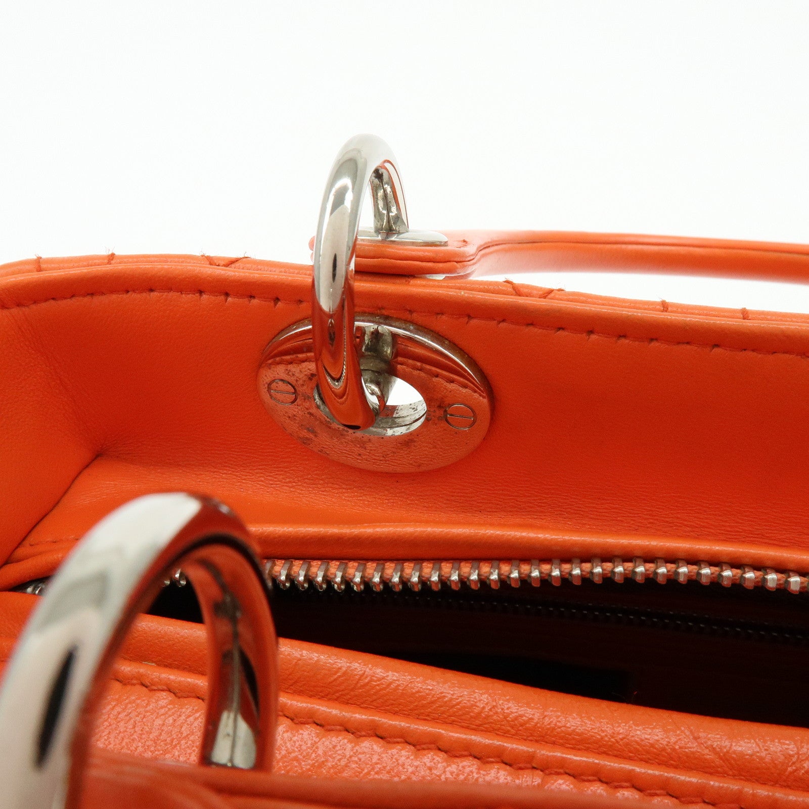 Christian Dior Lady Dior Cannage 2Way Hand Bag Shoulder Bag Orange