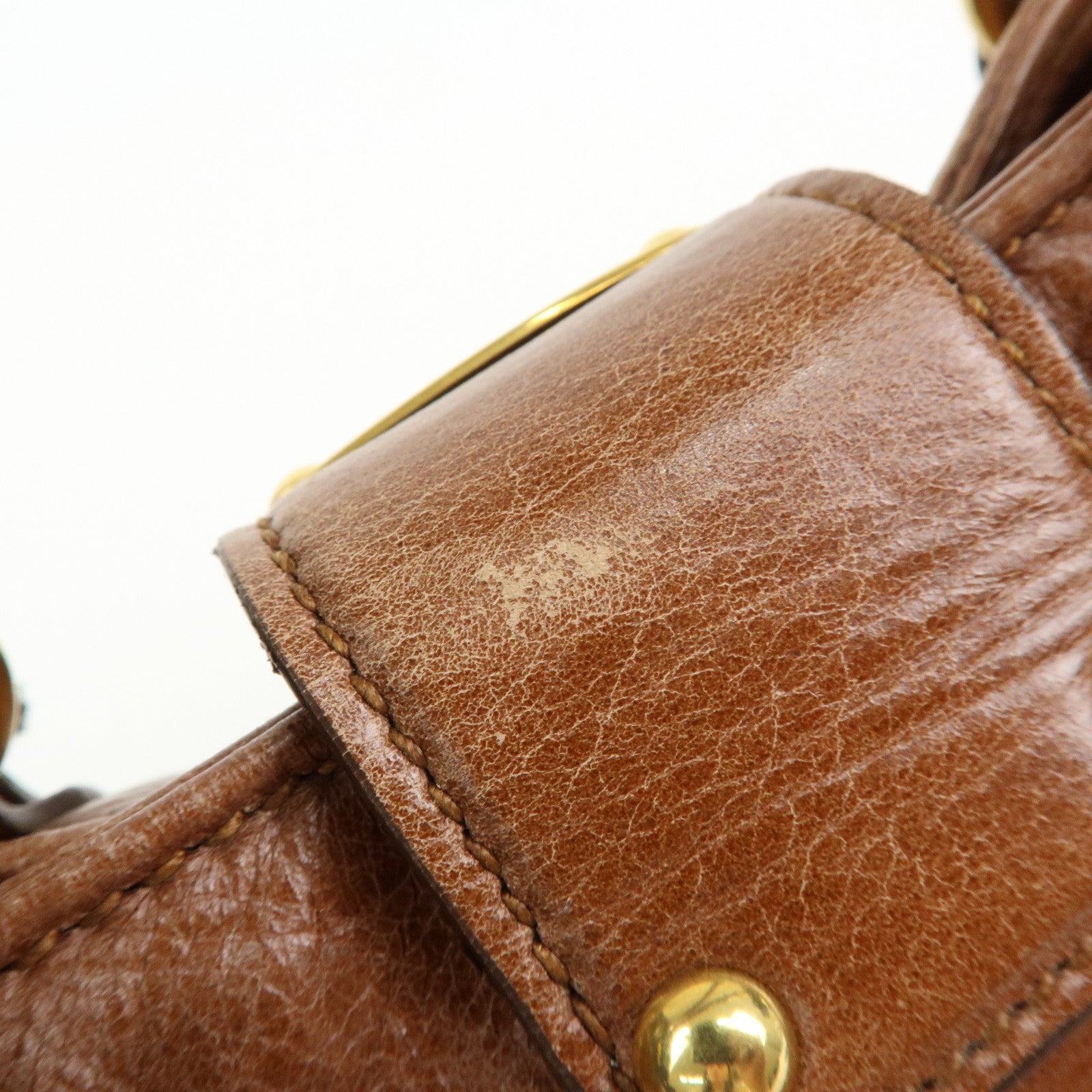 MIU MIU Leather 2Way Bag Hand Bag Shoulder Bag Side Ribbon Brown
