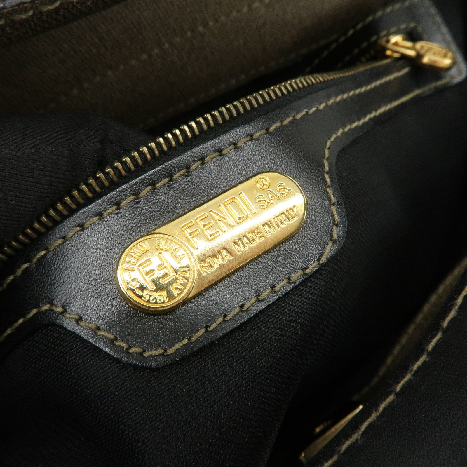 FENDI 1925 ROMA ITALY PVC Leather Tote Bag Brown Black 45426000