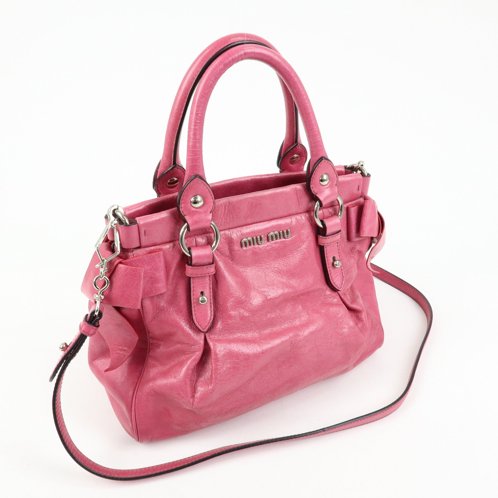 MIU MIU Vitello Lux 2Way Ribbon Motif Bag Hand Bag Pink RN0955