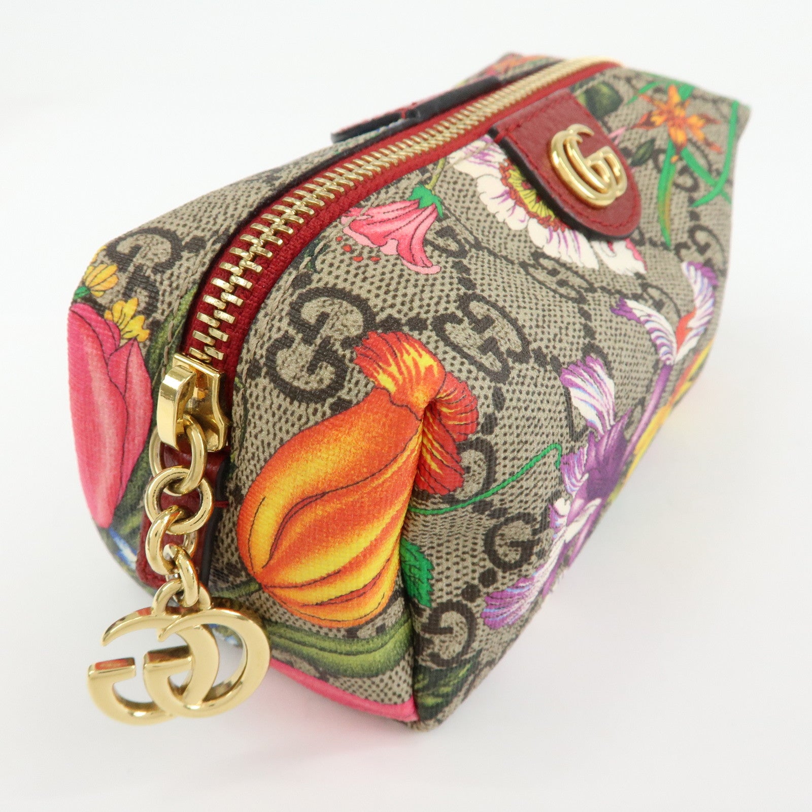 GUCCI GG Marmont Flora GG Supreme Cosmetic Pouch Beige Red 548394