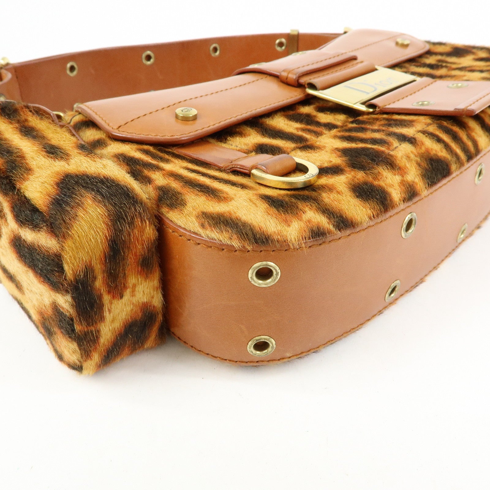 Christian Dior Street Chic Unborn Calf Leather Hand Bag Leopard