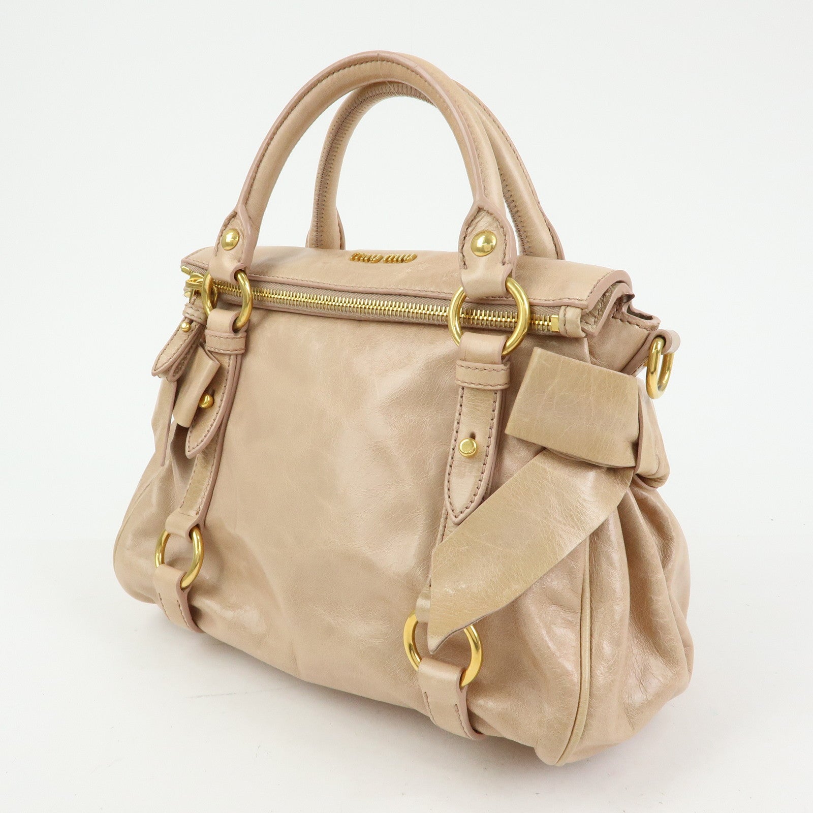MIU MIU Leather Side Ribbon 2Way Bag Hand Bag Shoulder Bag Beige