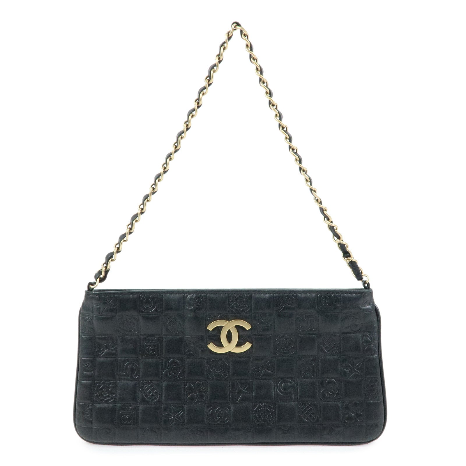CHANEL Icon Line COCO Mark Lamb Skin Chain Shoulder Bag Black
