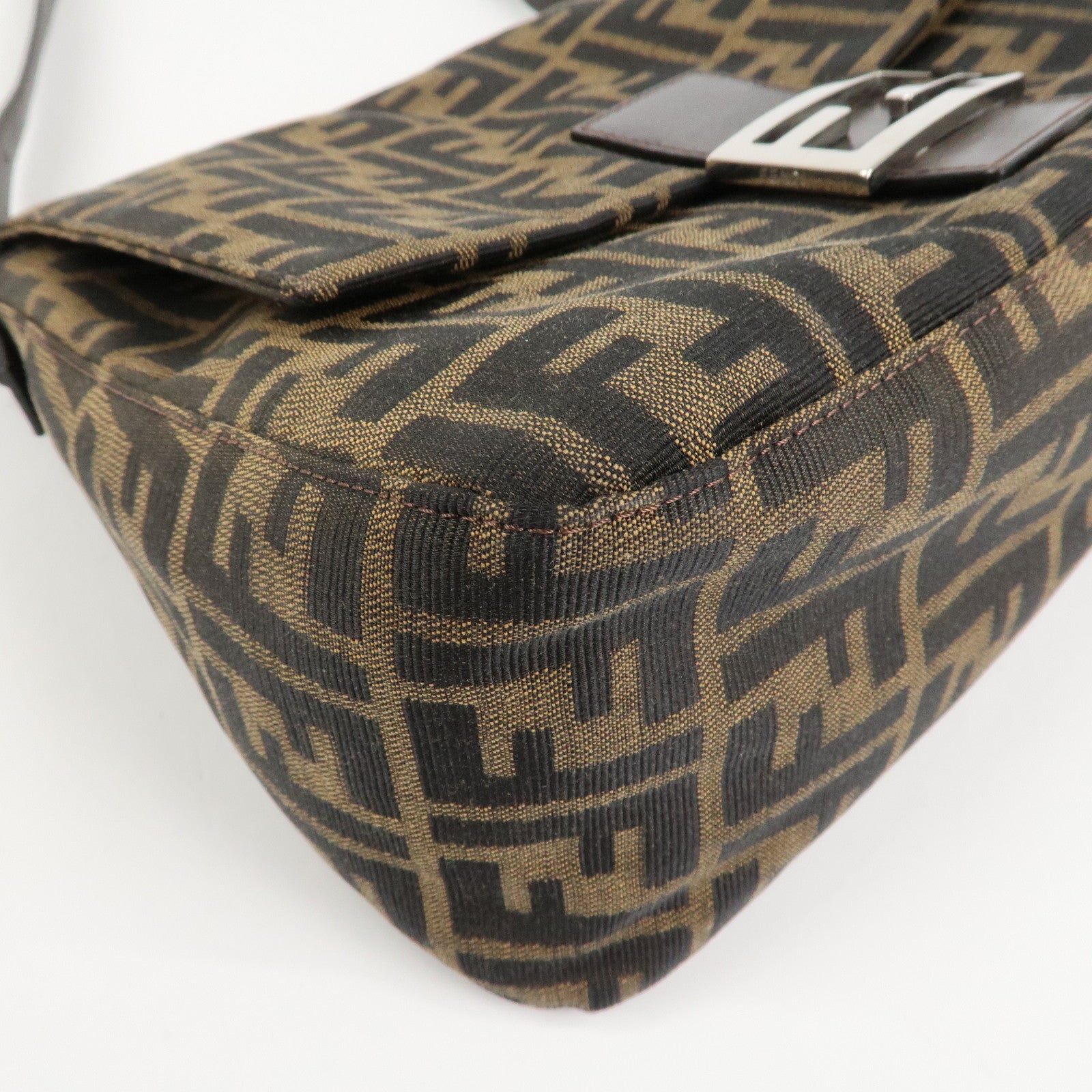 FENDI Mamma Zucca Baguette Canvas Leather Shoulder Bag  26325