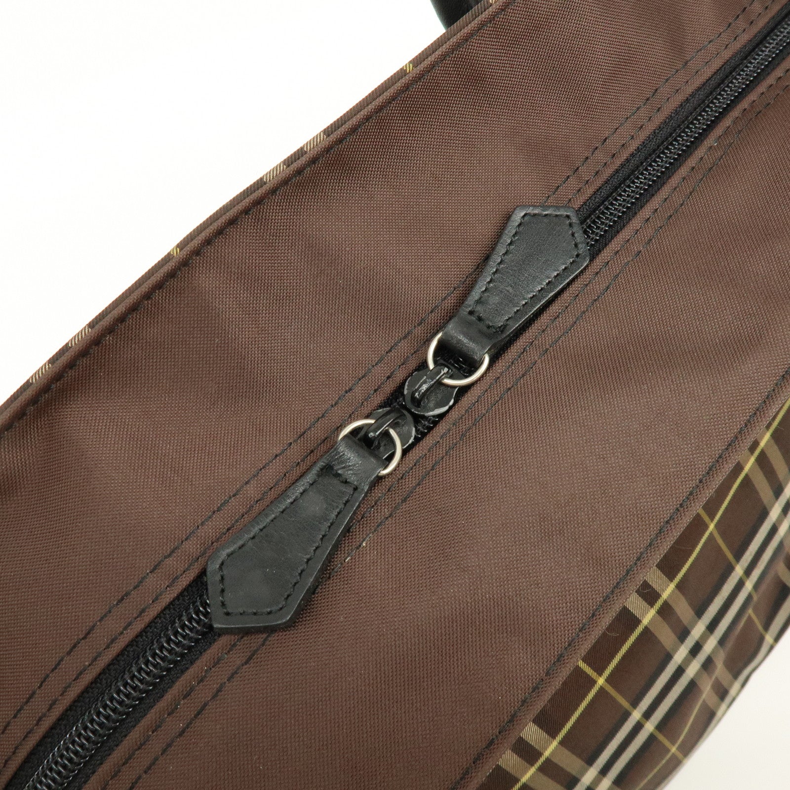 BURBERRY Blue Label Canvas Leather Plaid Tote Bag Hand Bag Brown