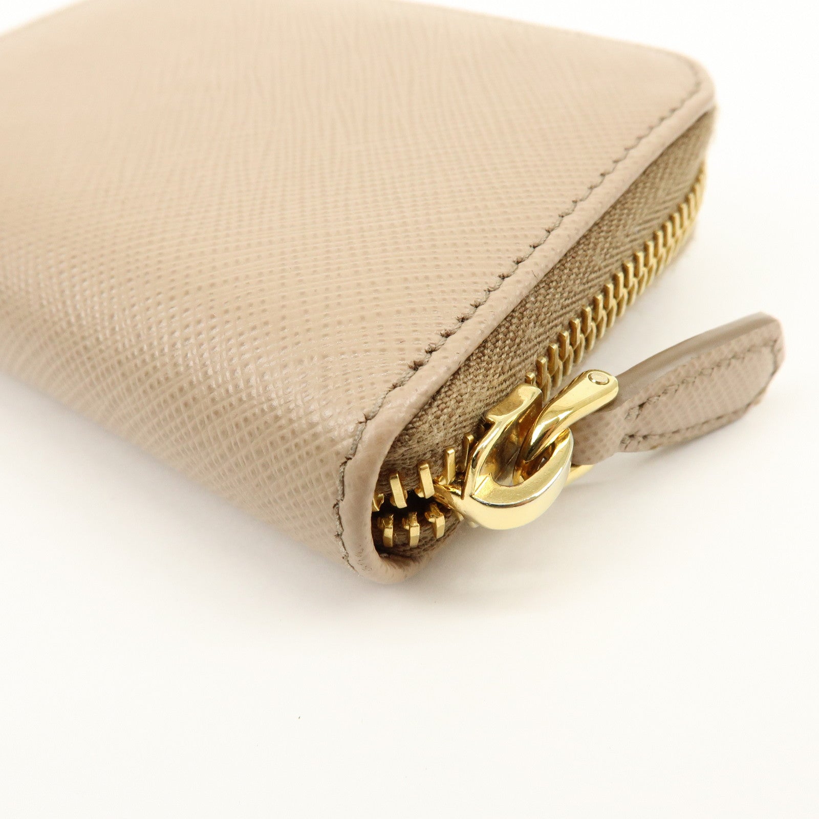 PRADA Triangle Logo Saffiano Leather Coin Case Beige 2MM003