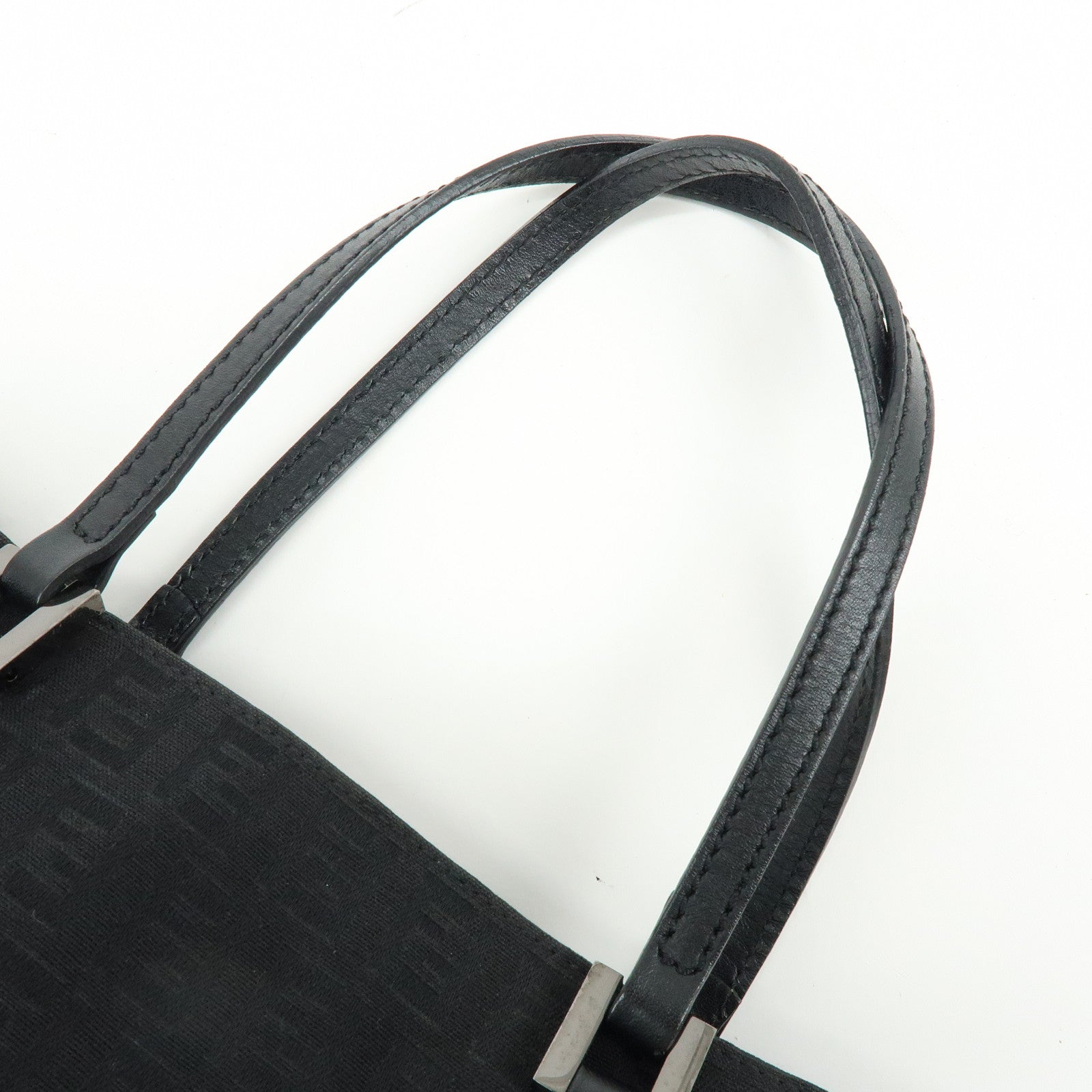 FENDI Zucchino Canvas Leather Tote Bag Hand Bag Black 8BH072