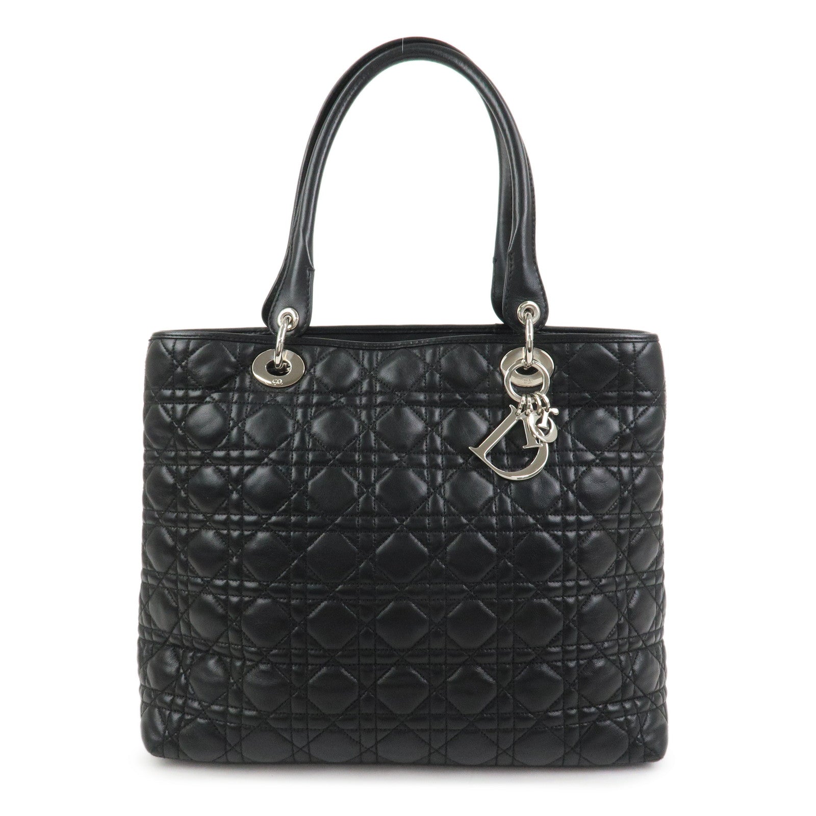 Christian Dior Lady Dior Cannage Leather Tote Bag Hand Bag Black
