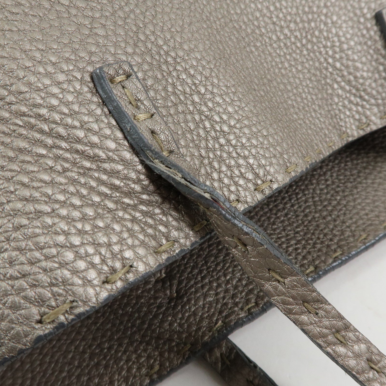 FENDI Selleria Leather Tote Bag Shoulder Bag Silver 8BH126