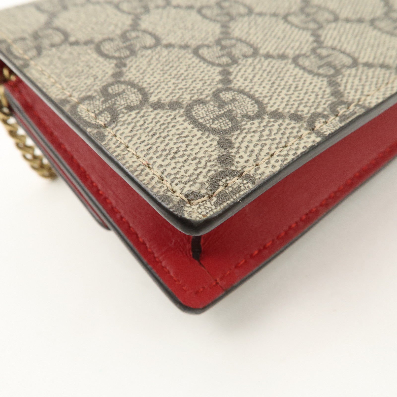 GUCCI GG Supreme Leather Cherry Chain Shoulder Bag Beige Red 481291