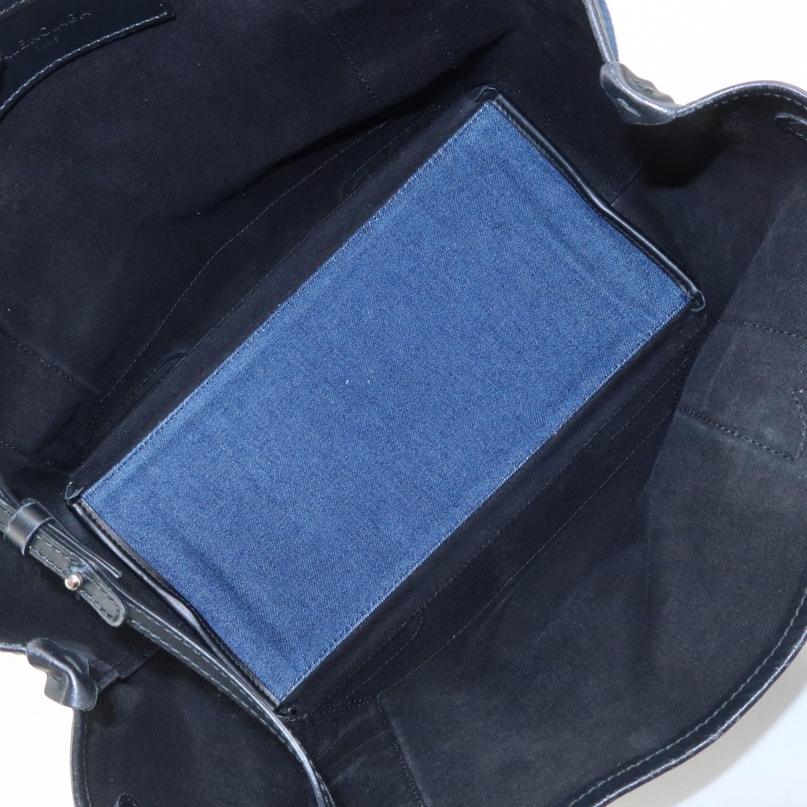 BALENCIAGA Navy Cabas Small Tote Bag Hand Bag Denim Black 339933