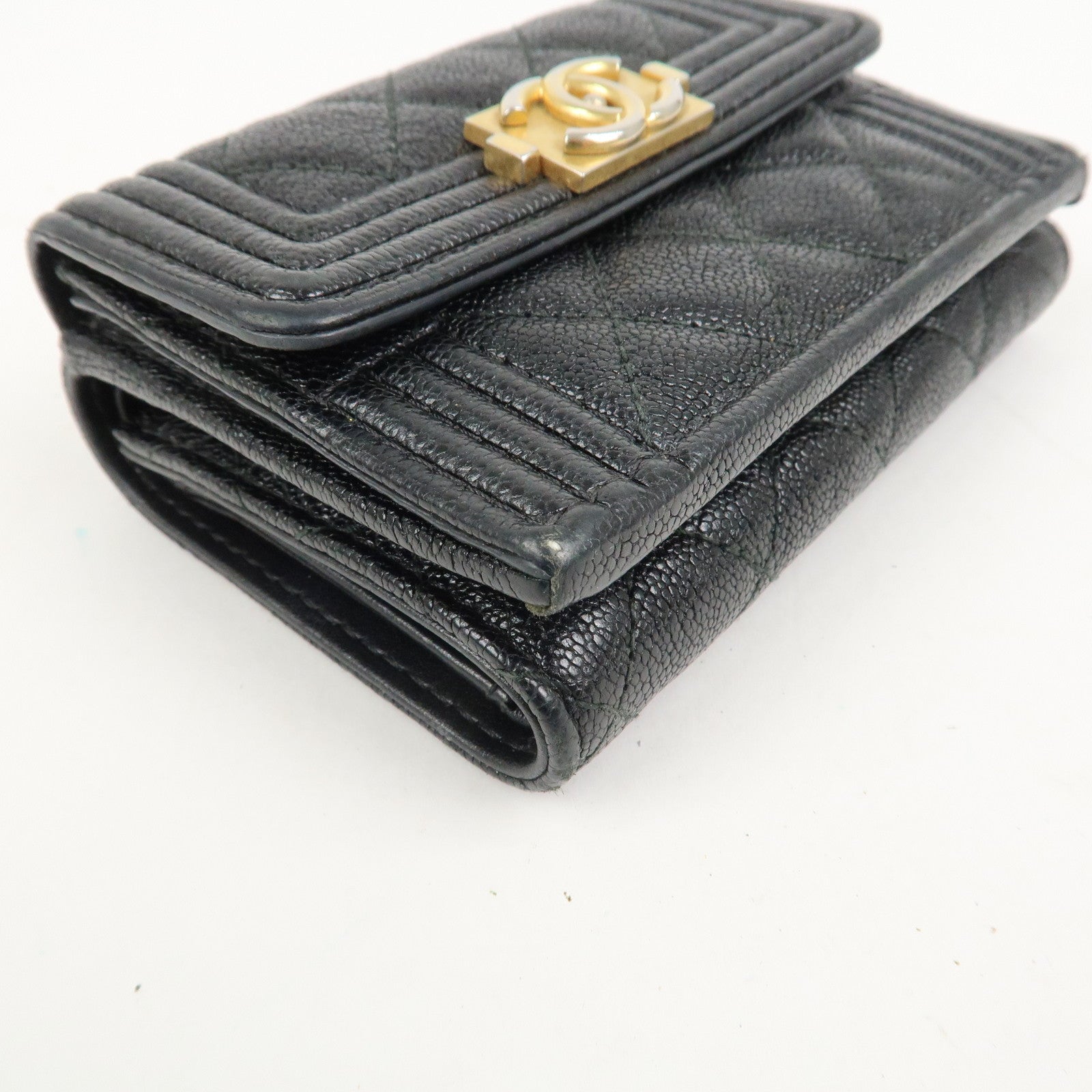CHANEL Boy CHANEL Caviarskin Small Compact Wallet Black A84432