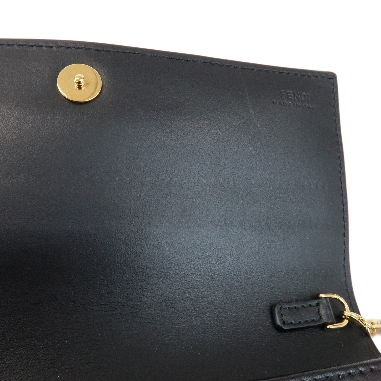 FENDI Leather Chain Wallet WOC Flap Wallet Black 8M0365