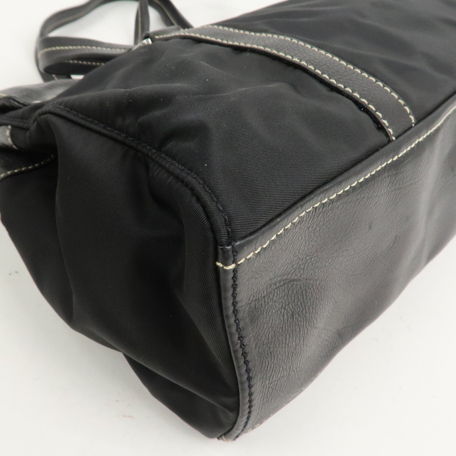 PRADA Triangle Logo Nylon Leather Shoulder Bag Black BR2418