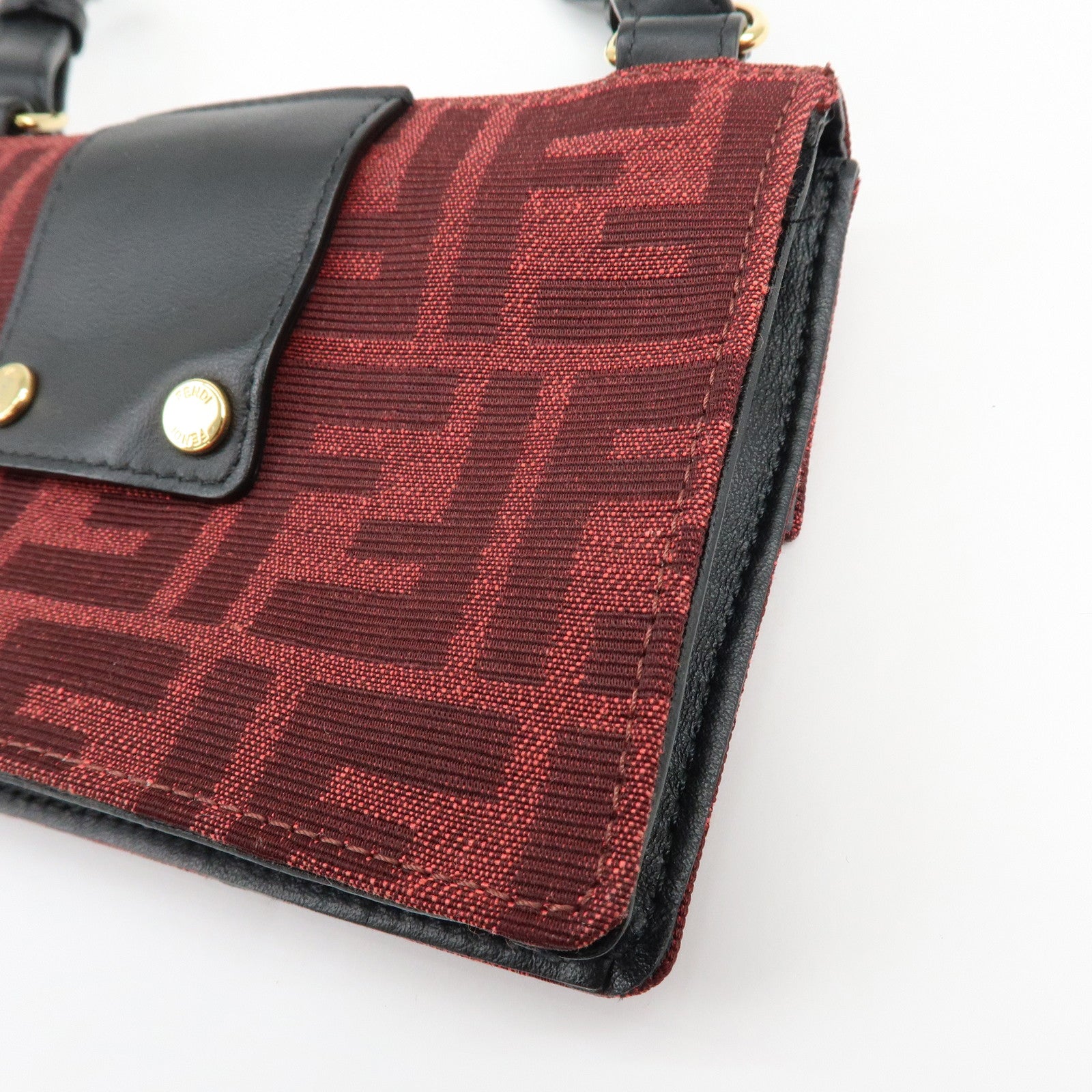 FENDI Zucca Canvas Leather 2Way Shoulder Bag Waist Bag Red 7M0295