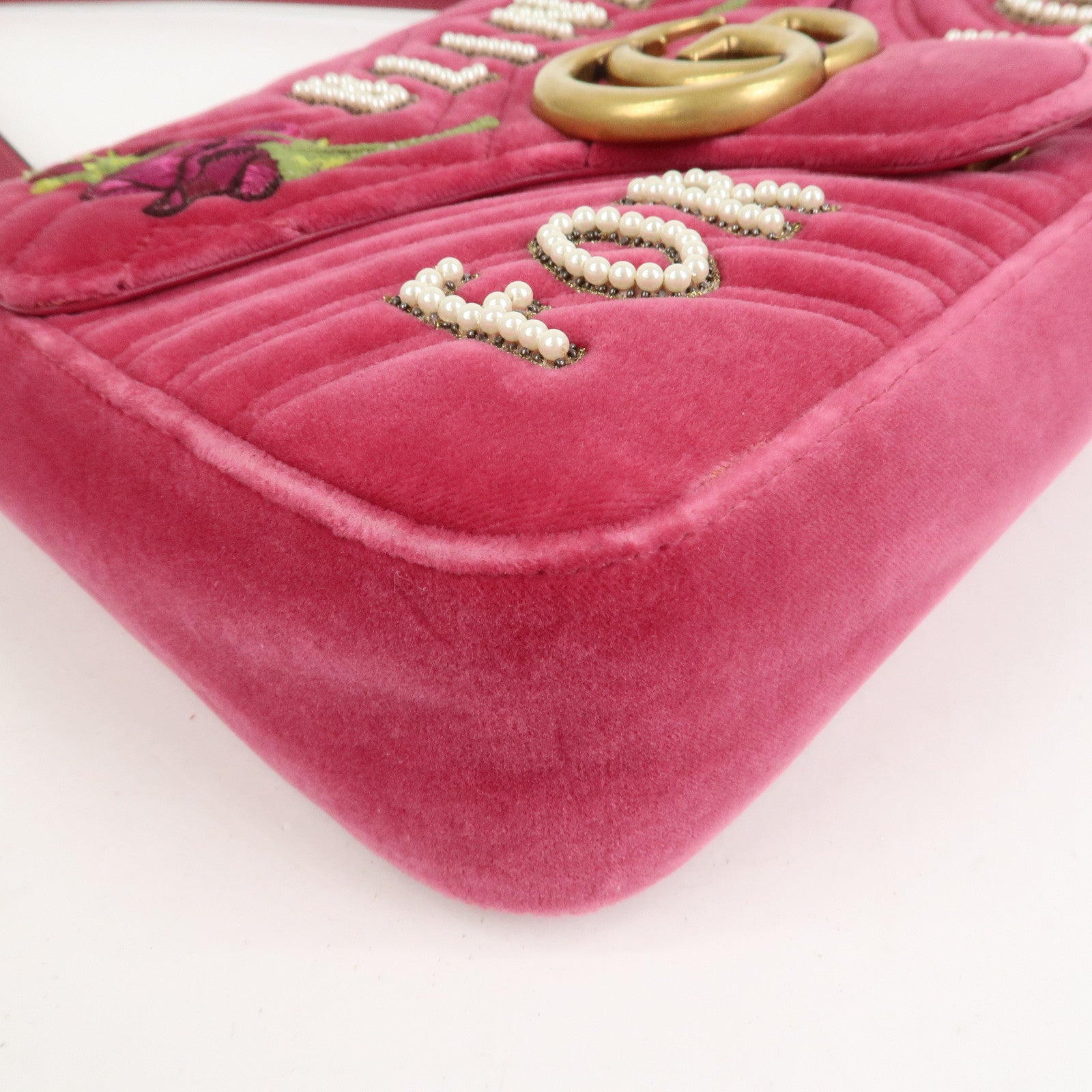 GUCCI GG Marmont Medium Velour Chain Shoulder Bag Pink 443496