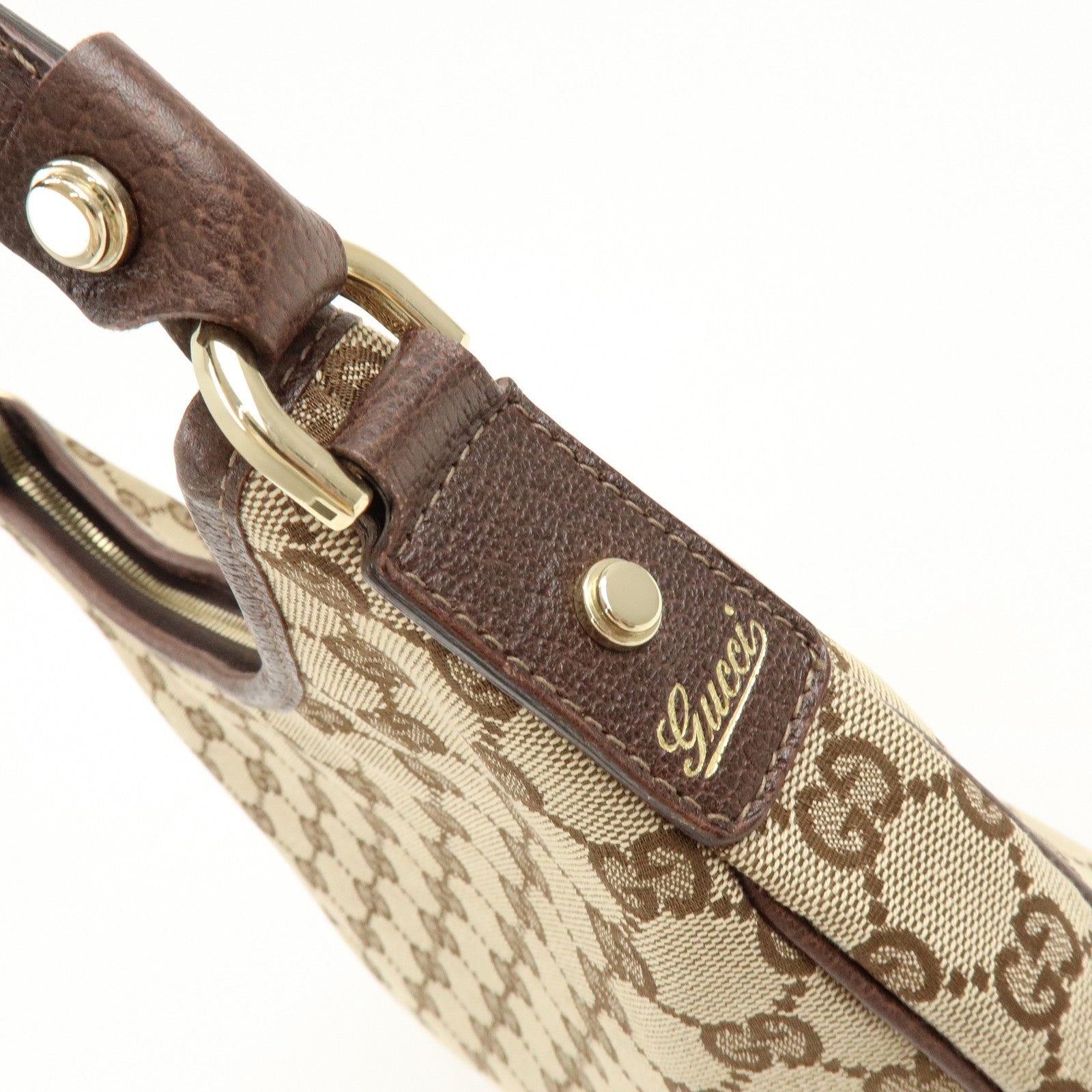 GUCCI Abbey GG Canvas Leather Shoulder Bag Beige Brown 130738