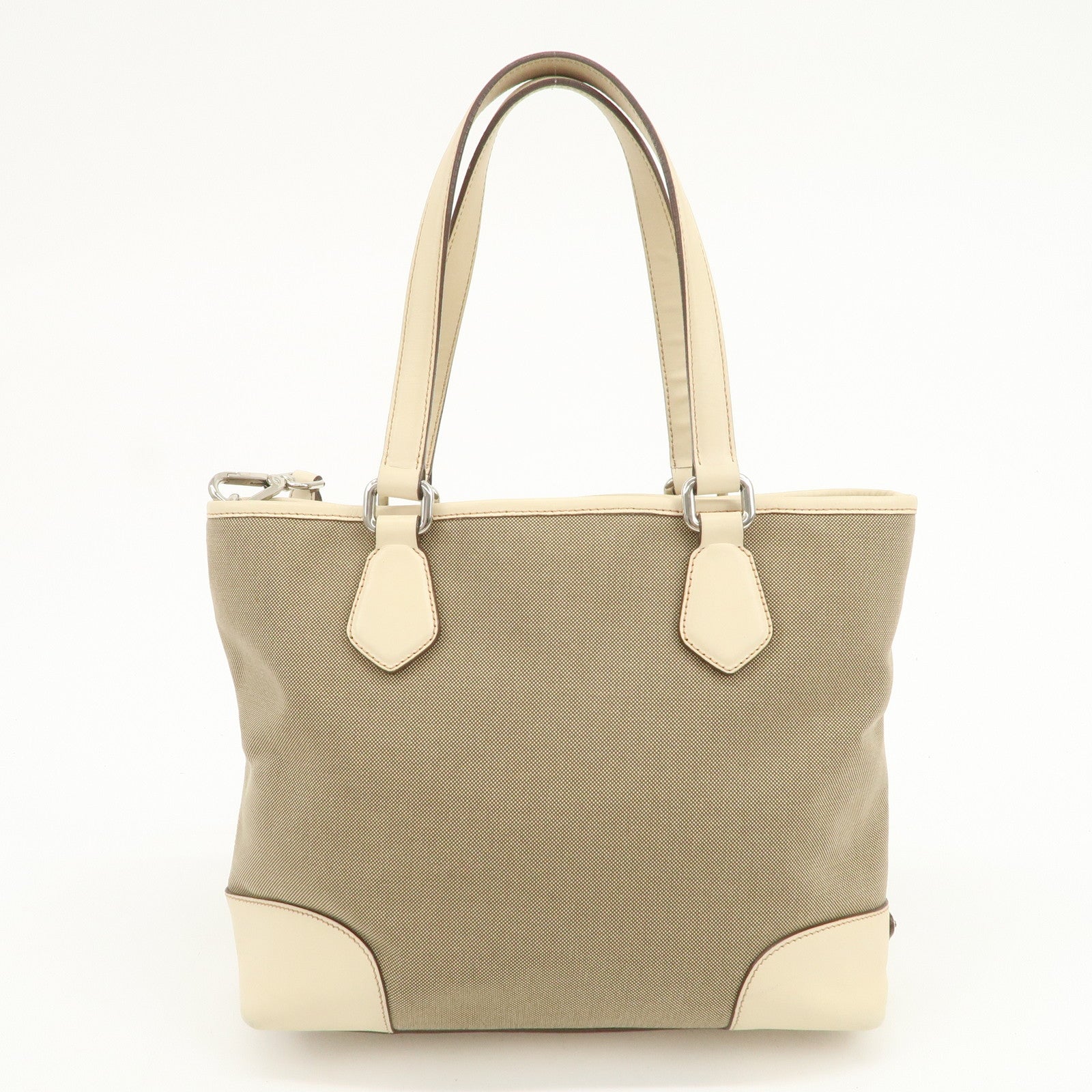 PRADA Logo Jacquard Leather 2Way Shoulder Bag Tote Bag Beige BR3414