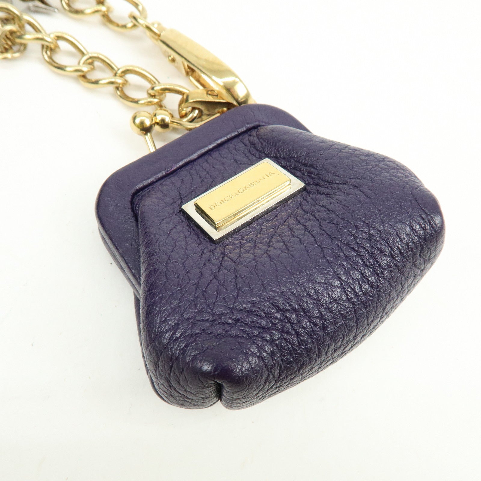 DOLCE & GABBANA Leather Chain Shoulder Coin Case Star Purple Gold