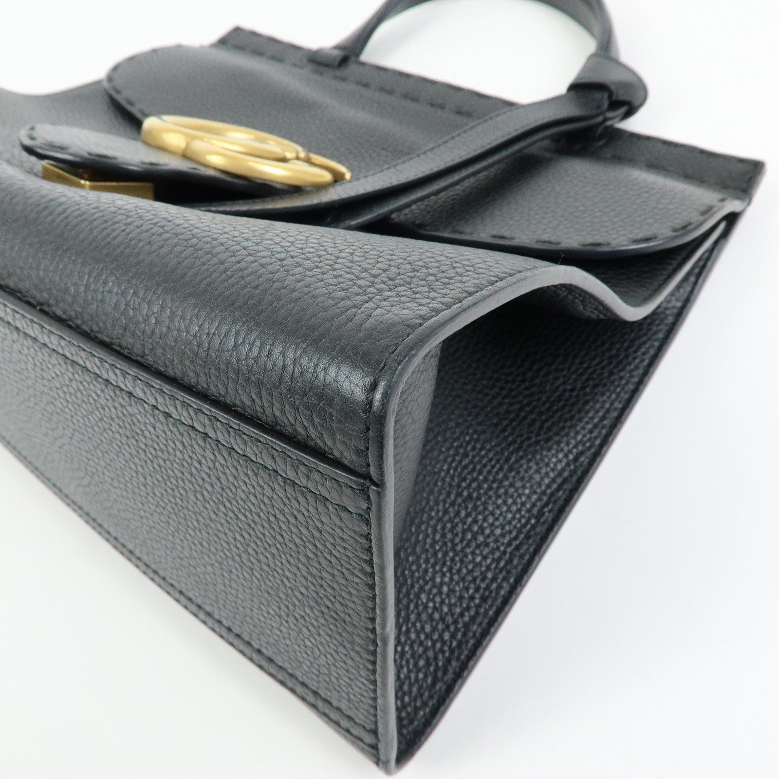 GUCCI Double G Calf Leather 2Way Bag Shoulder Bag Black 421890