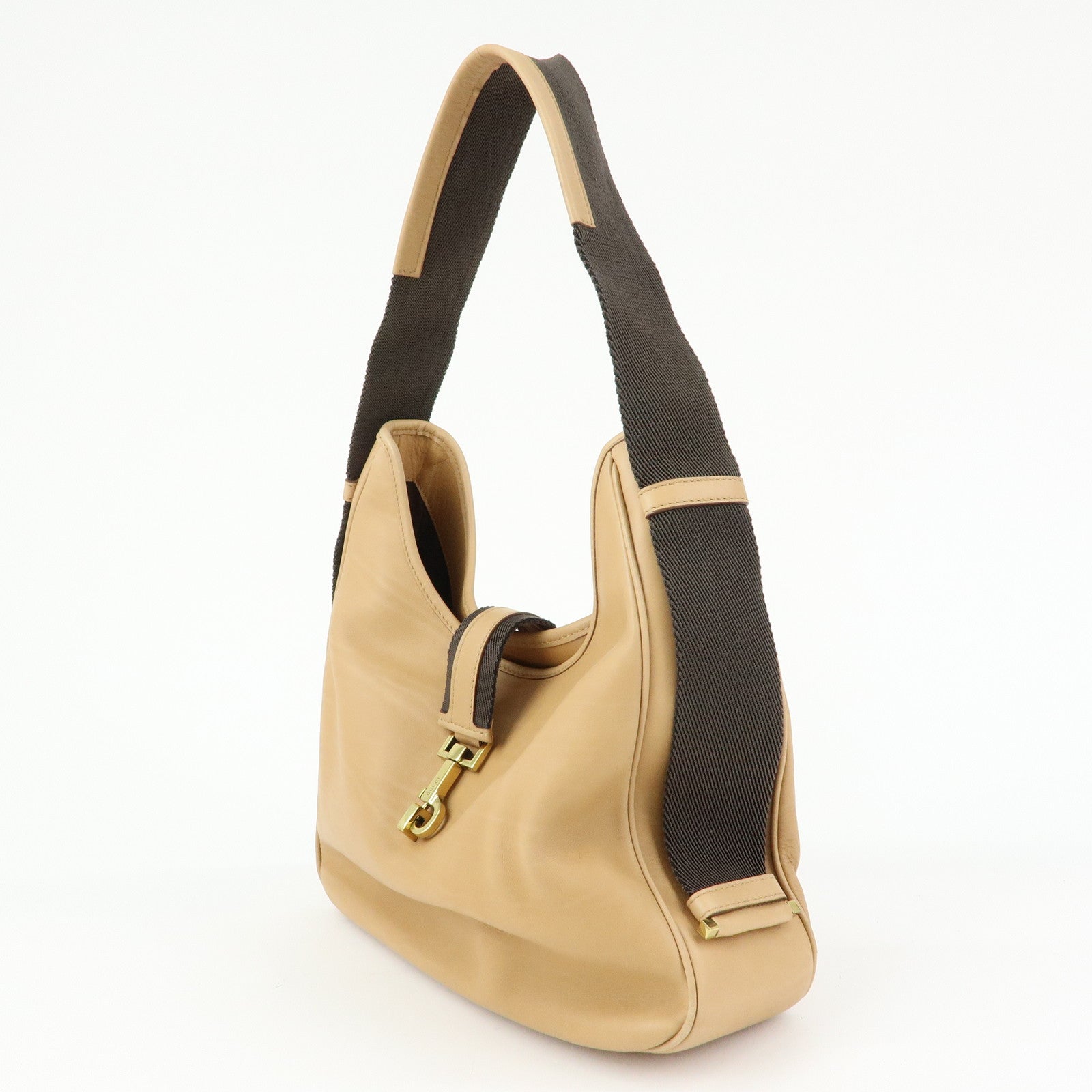 GUCCI Leather Canvas Shoulder Bag Hand Bag Beige Brown 92735
