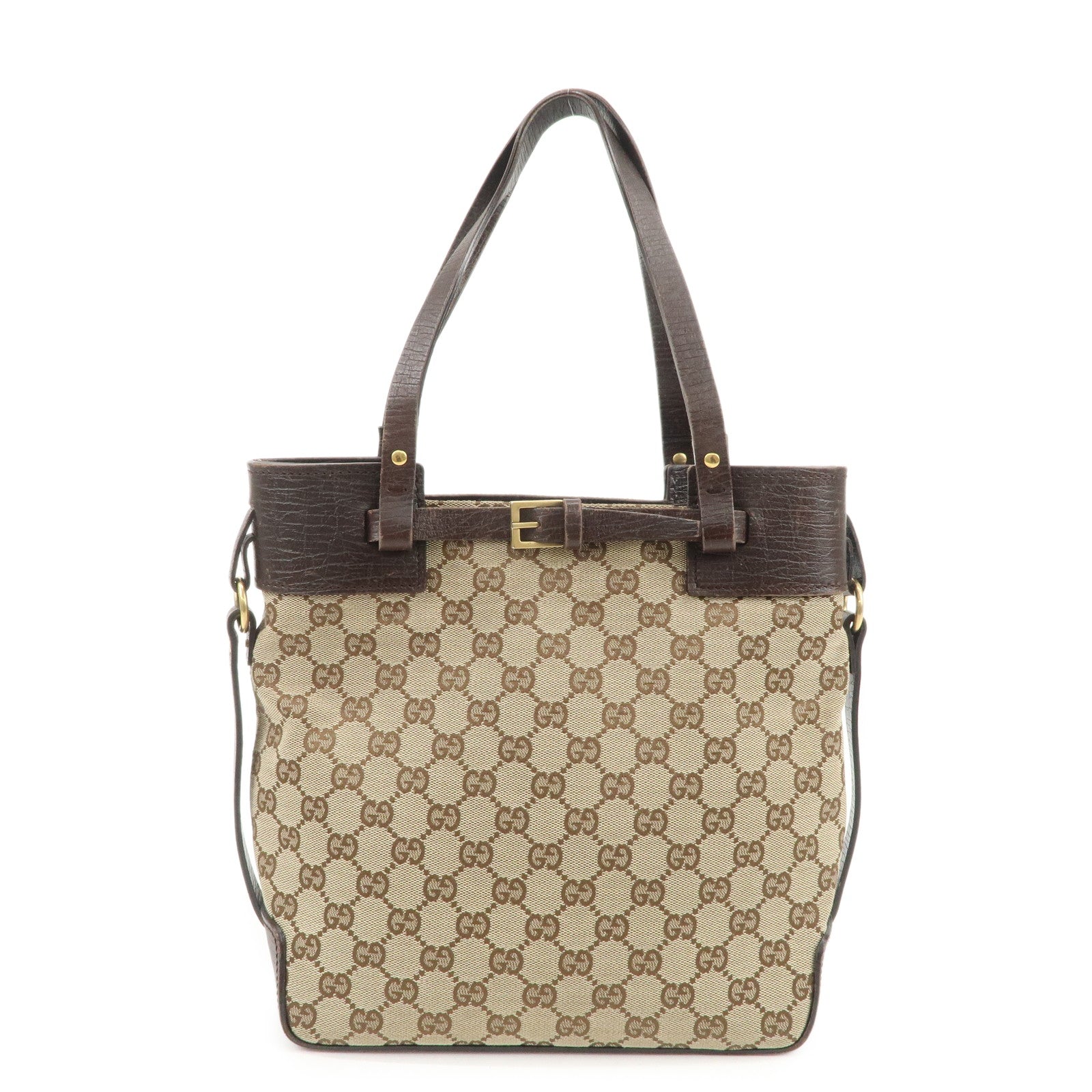 GUCCI GG Monogram Canvas Leather Tote Bag Shoulder Bag Brown 107757