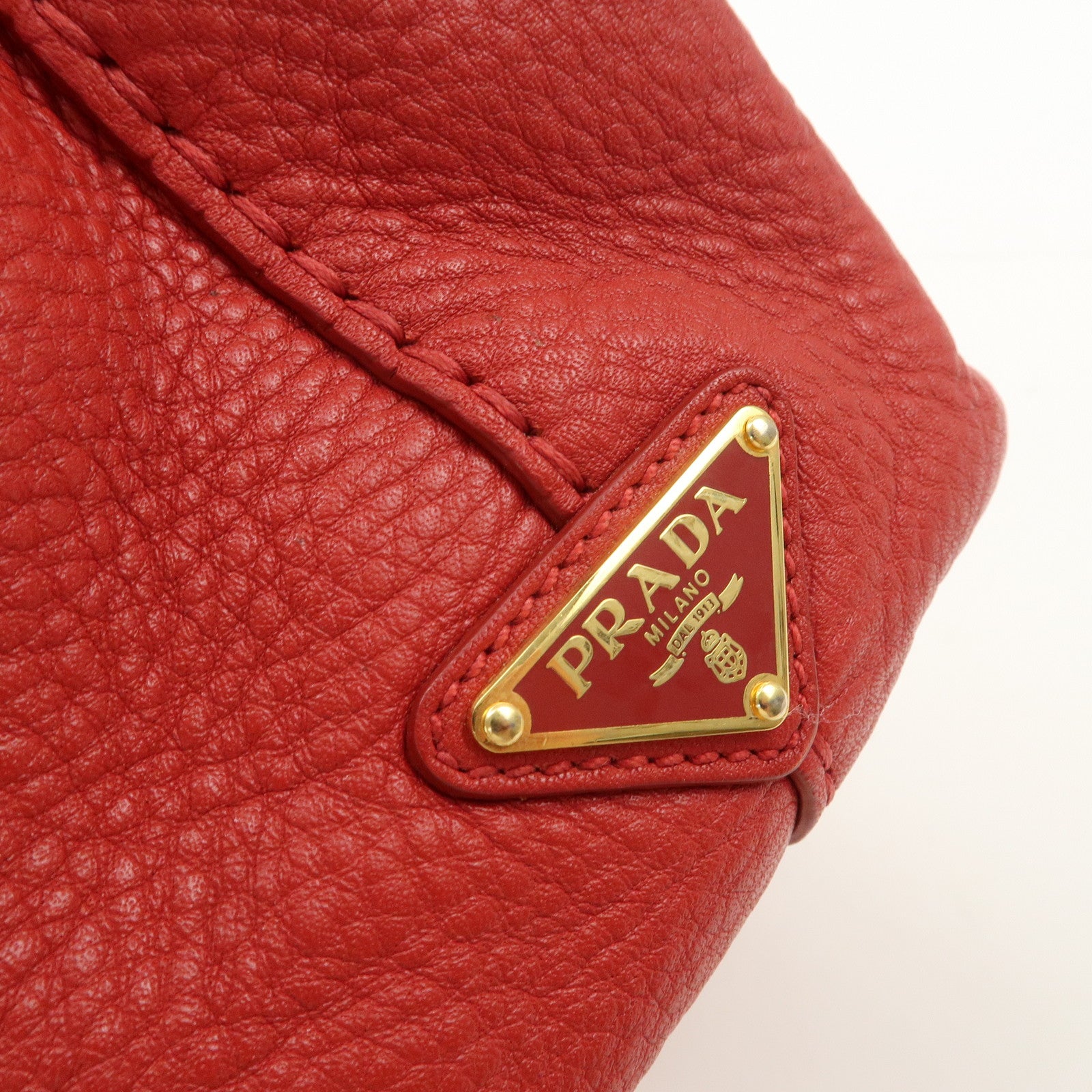 PRADA Vitello Daino Leather 2Way Tote Bag Shoulder Bag Red BR4617