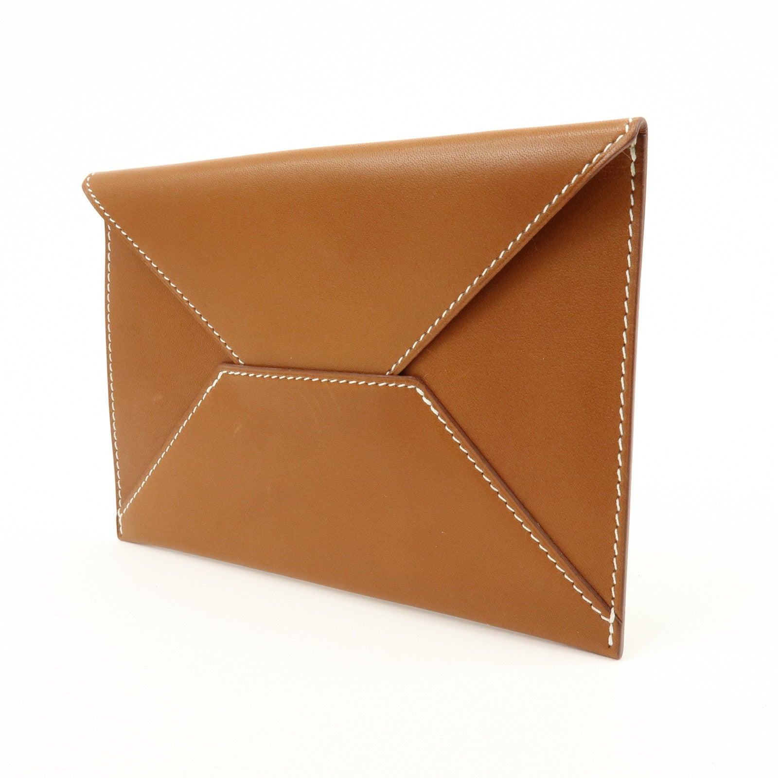 Hermes Enveloppe Box Calf Leather Card Case A Stamped Tan Brown