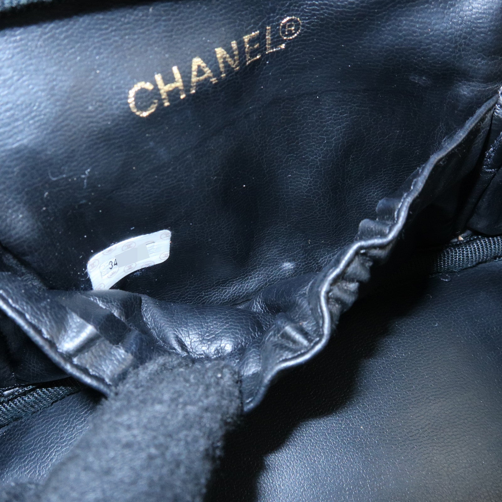 CHANEL Bicolore COCO Mark Lamb Skin Cosmetic Case Black A01618